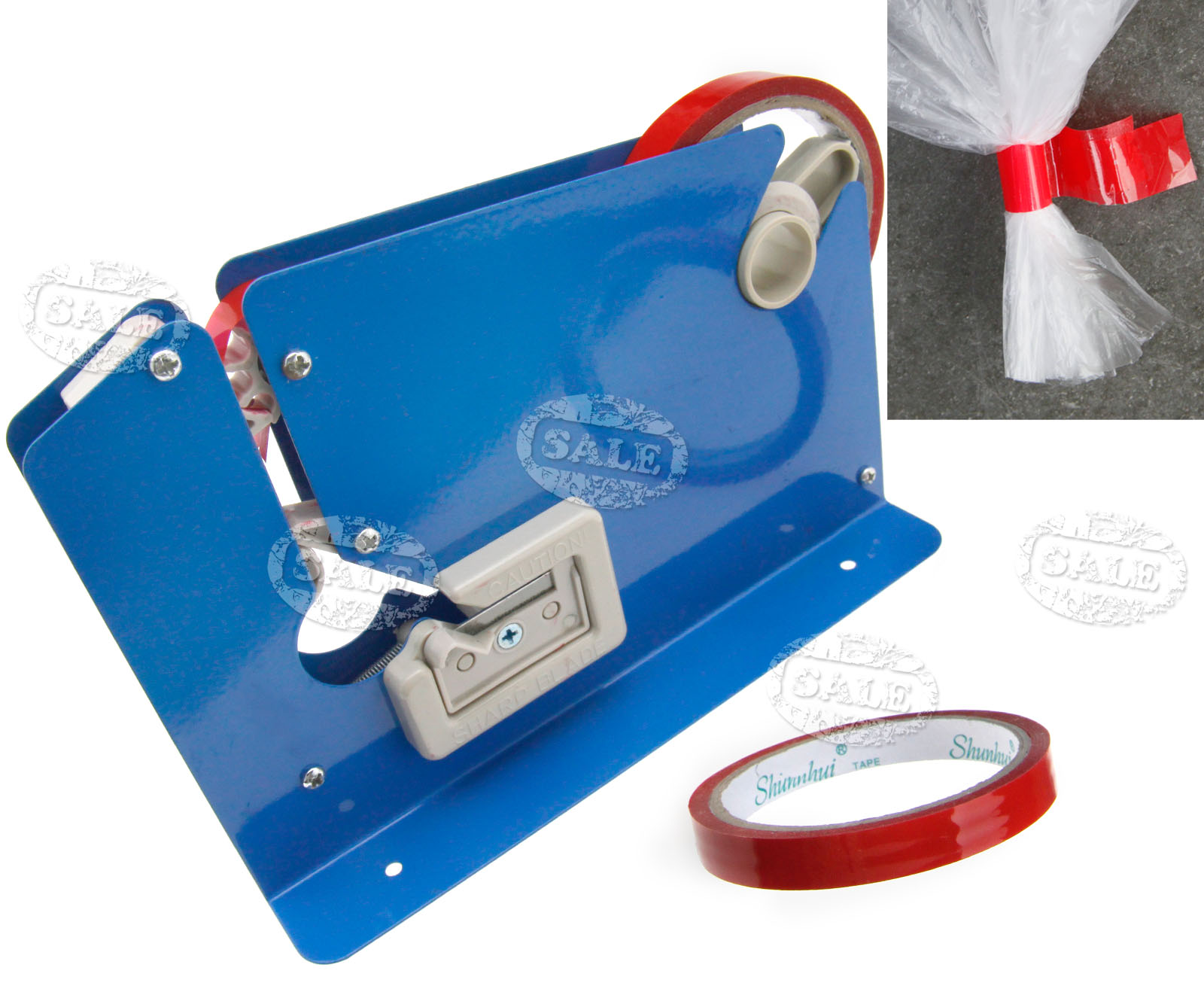 Metal Blue Colours Plastic Bag Neck Sealer Trimming Blade with 2 Rolls Tape 735548227205 eBay