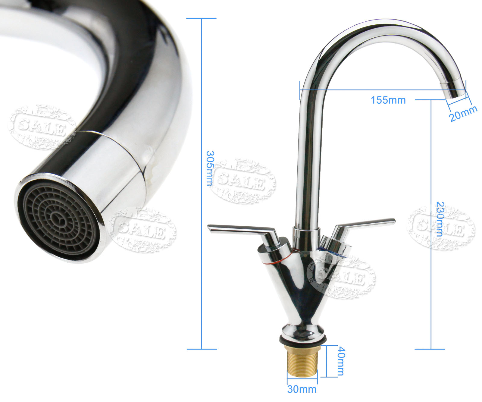 New Bathroom Twin Lever Swivel Spout Modern Chrome Kitchen Sink Basin