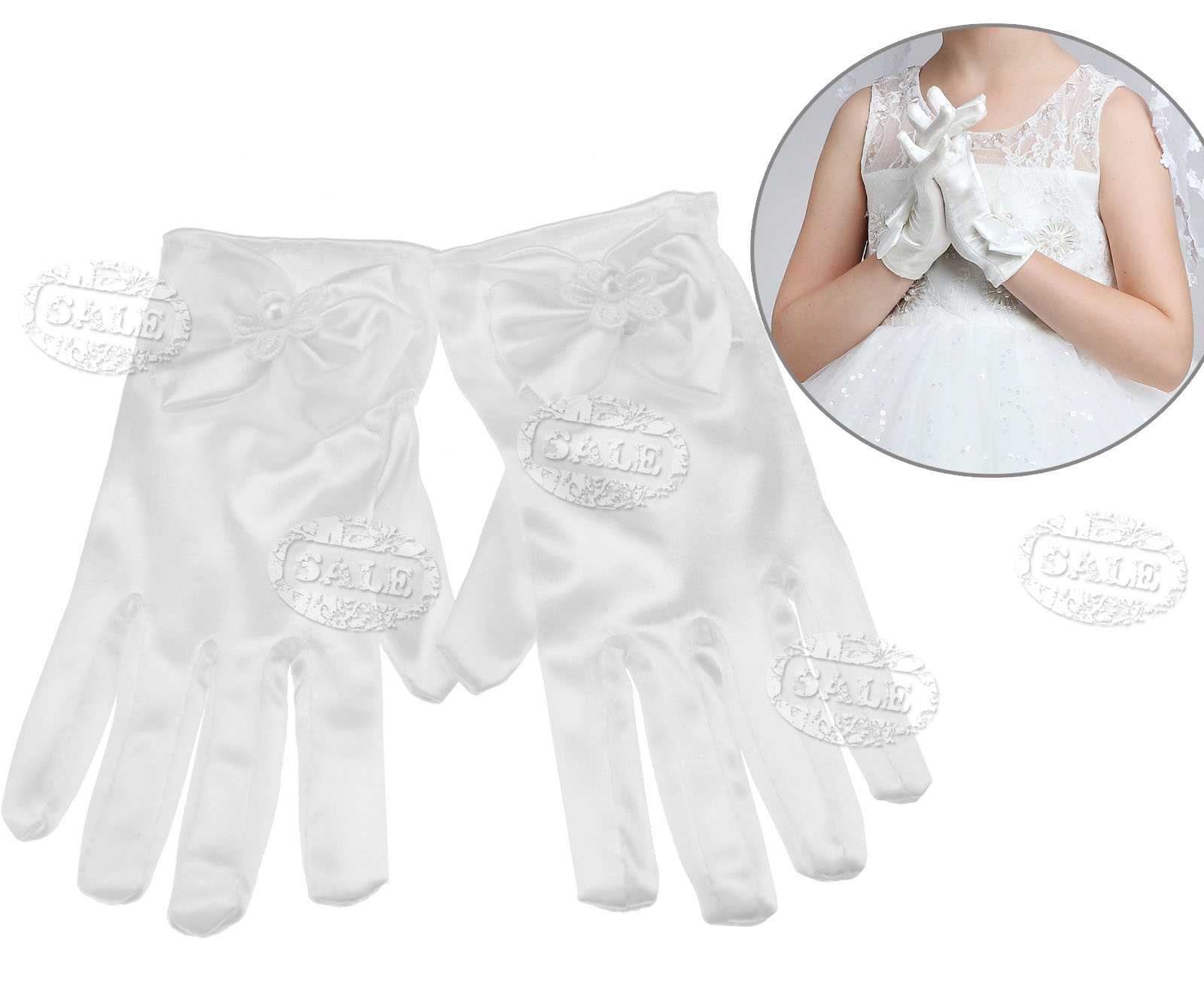 Kinder Lange Satin Handschuhe Prinzessin Rosa - Mit Schleife Fr Hochzeit  Und Feiern