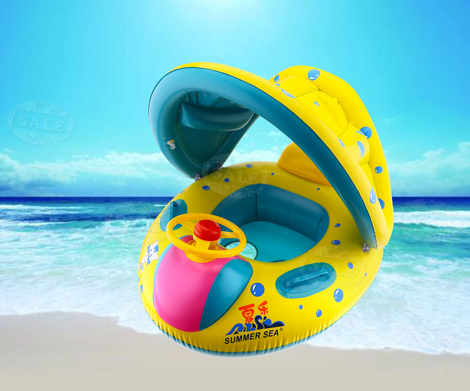 Inflatable Baby Kid Float Seat Boat Swimming Pool Ring Wheel Sunshade