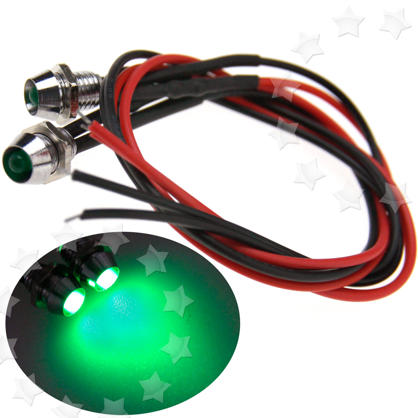 2x 6mm Car Panel Indicator Lamp Warning Light 12V Red LED Metal Truck Van