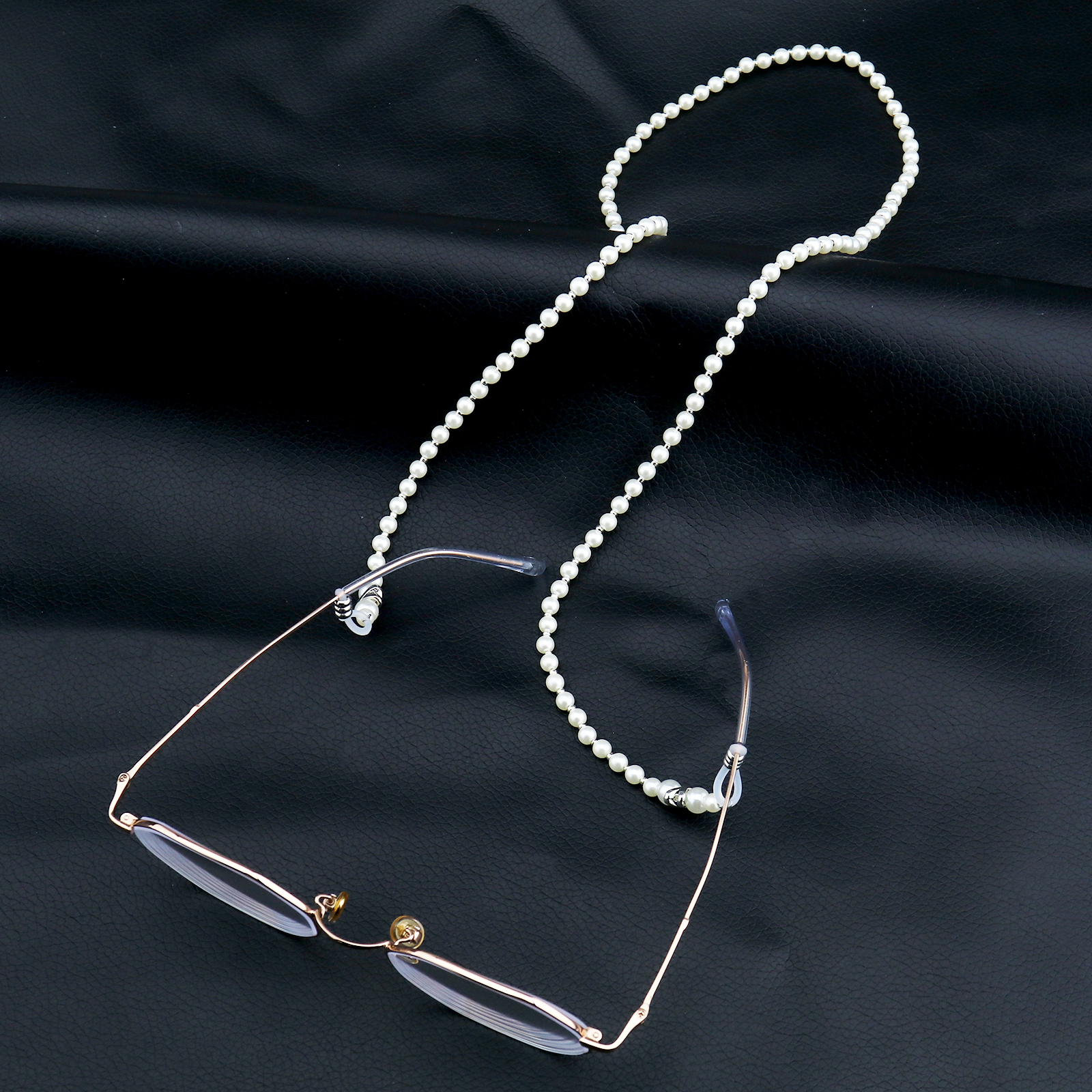 Purple White Pearl Beaded Reading Glasses Eyeglasses Chain Cord Holder