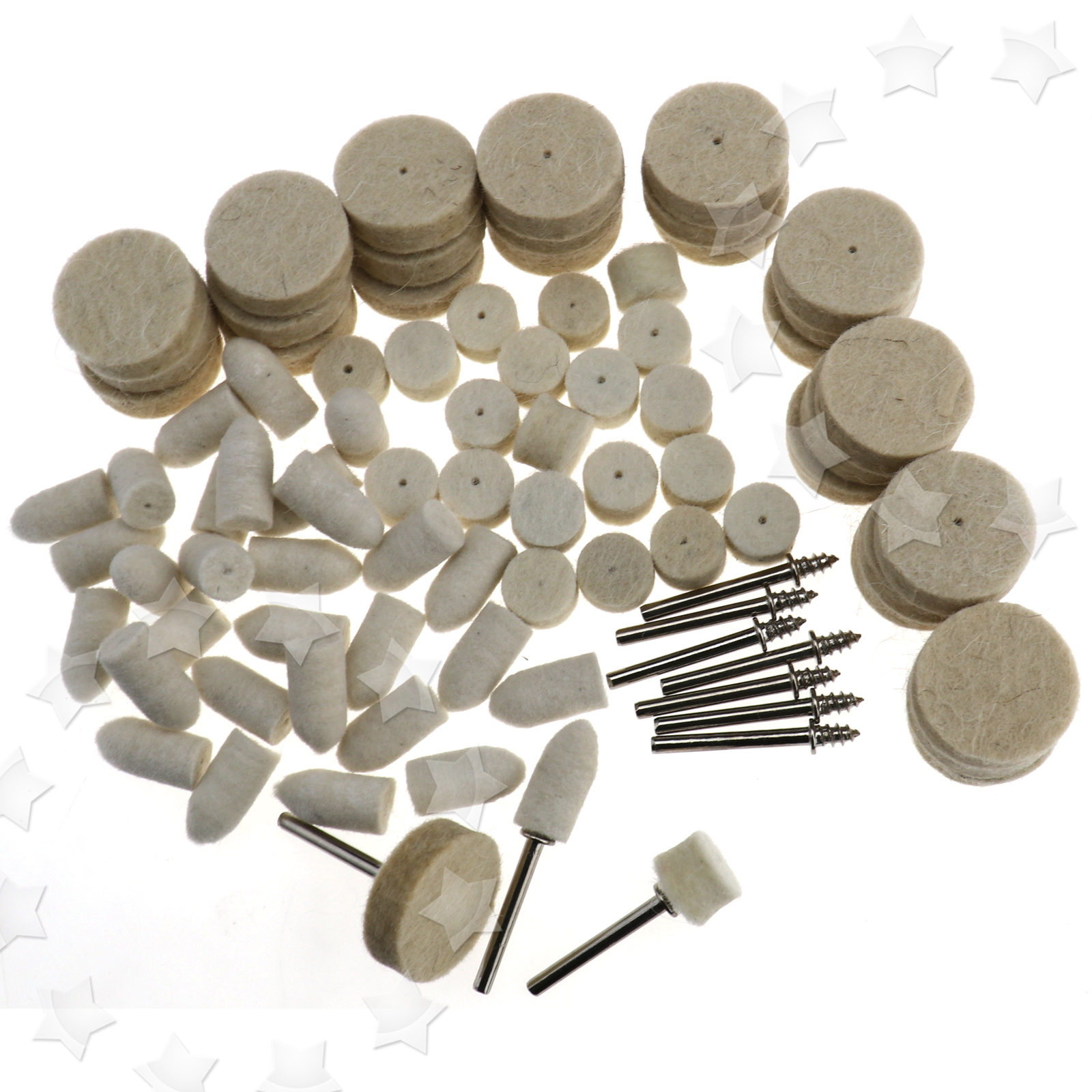 Set Felt Polishing Pad Buff Clean Wheels + Point Mandrel for Rotary Kit