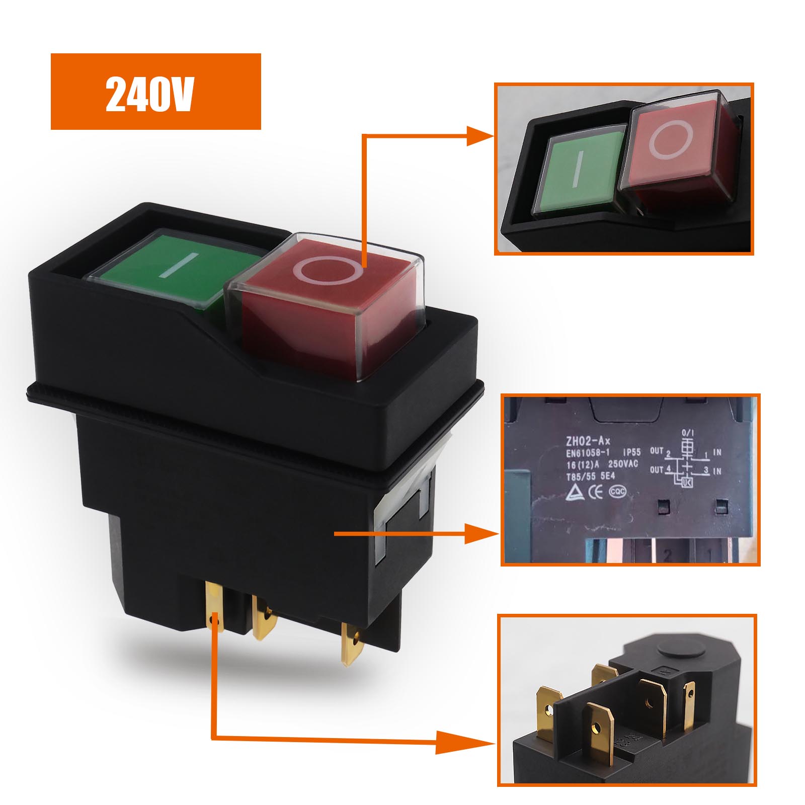 IP55 Switch for Belle Cement Concrete Mixer 240V Electric On Off Switch