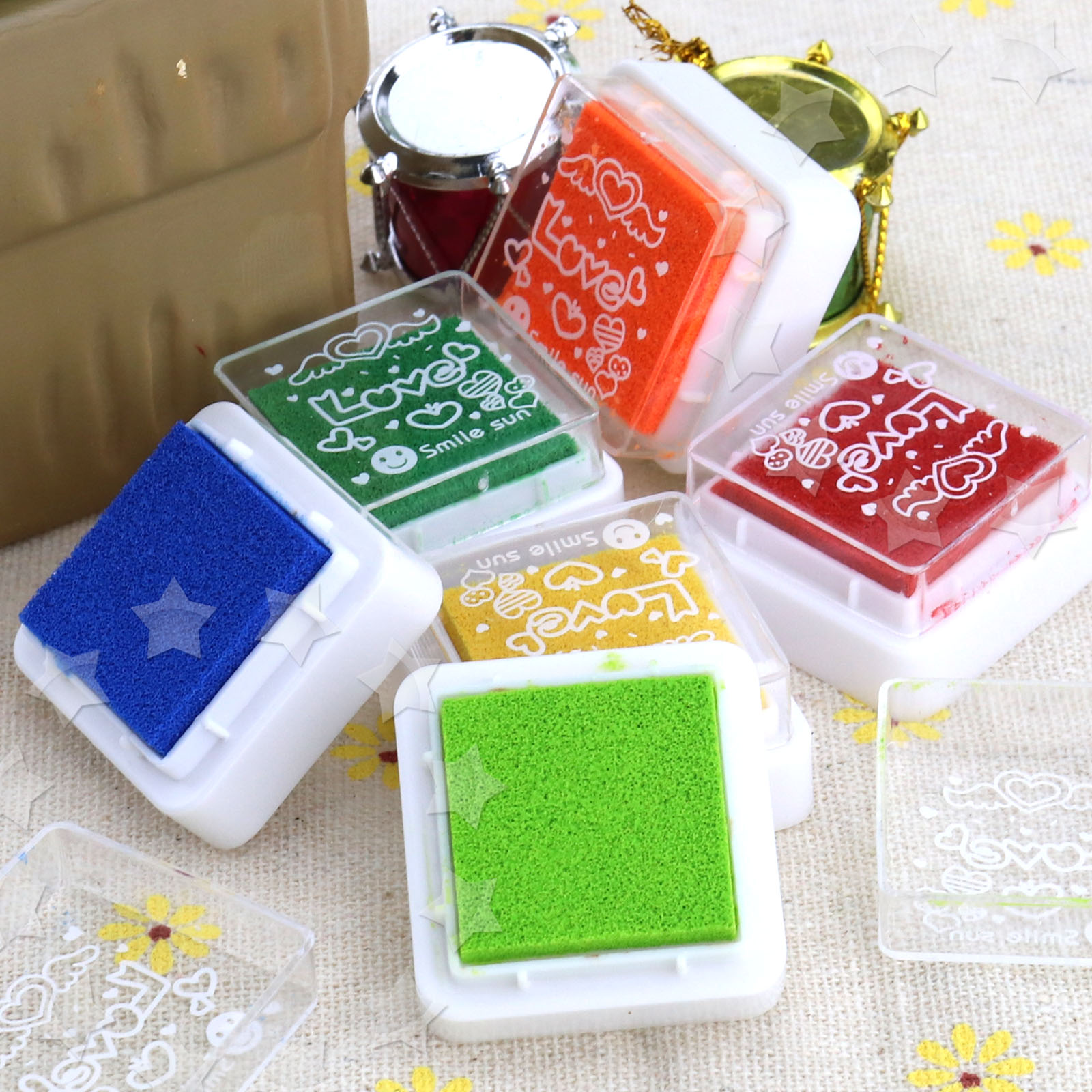 24Pcs Multi Colours Rubber Stamps Ink Pad For Paper Artcrafts Fabric