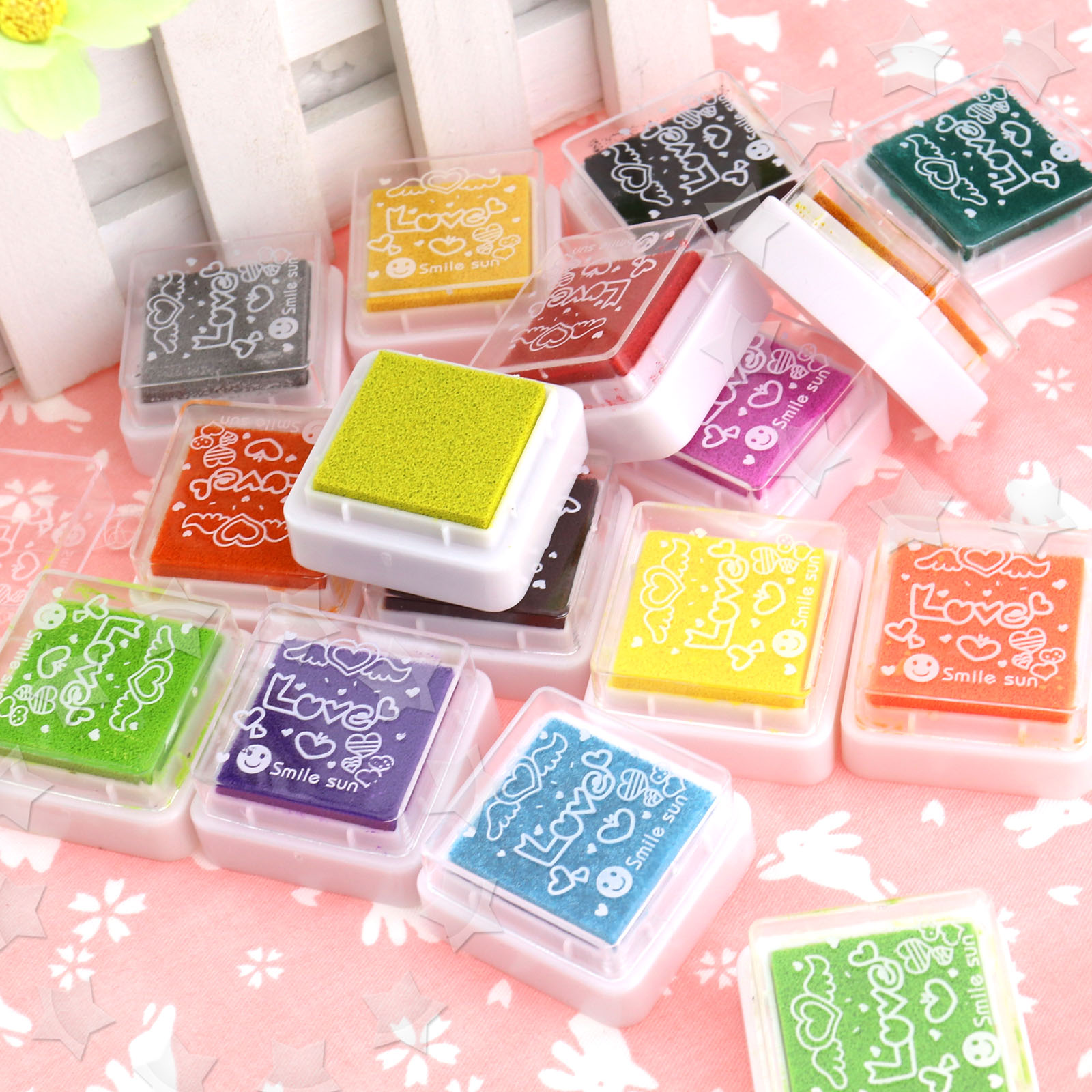 24Pcs Multi Colours Rubber Stamps Ink Pad For Paper Artcrafts Fabric