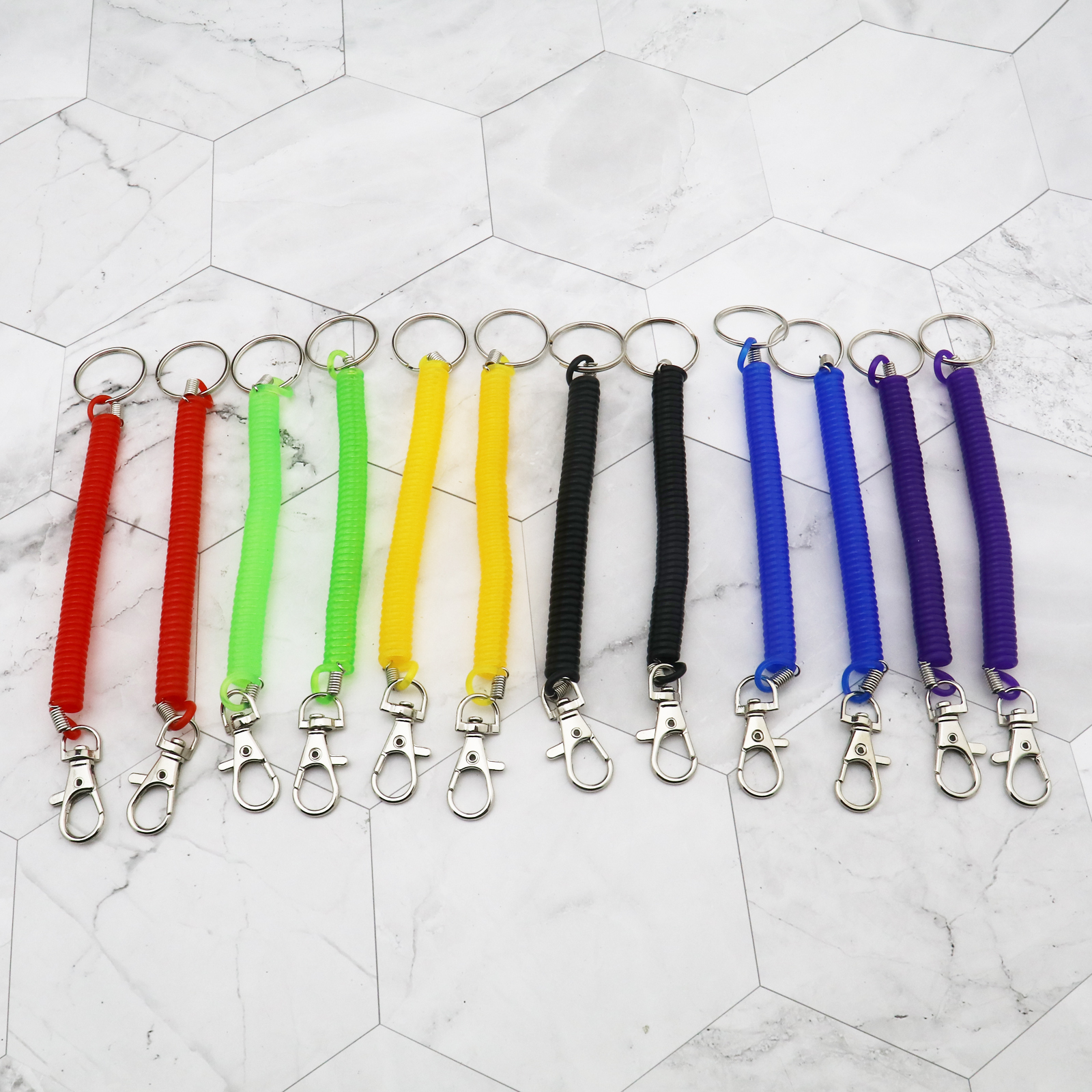 12X Retractable Plastic Spring Coil Spiral Stretch Key Ring Chain