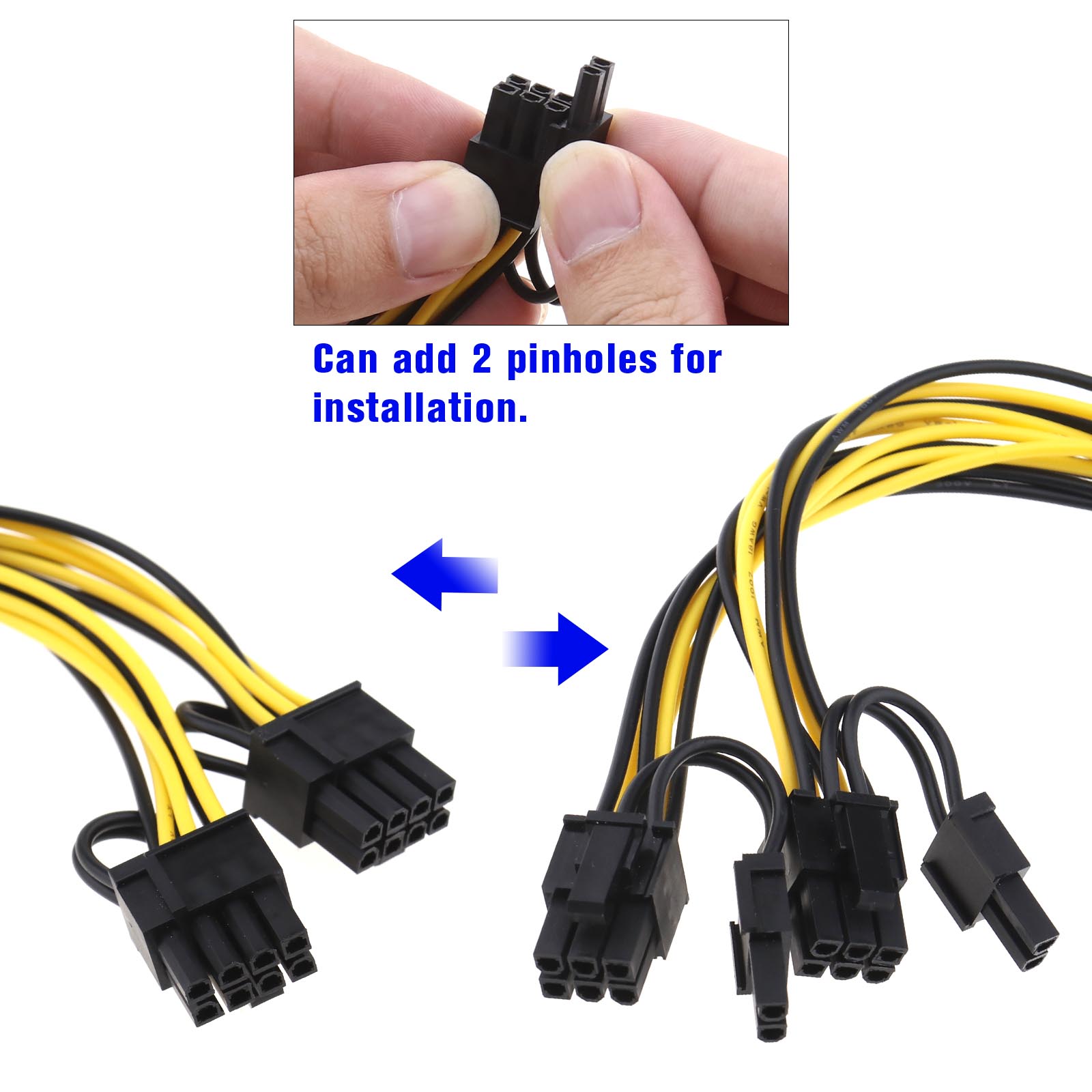 8pin Female to 2Way 6pin male PCIE VGA Power Cable for NVIDIA ATI