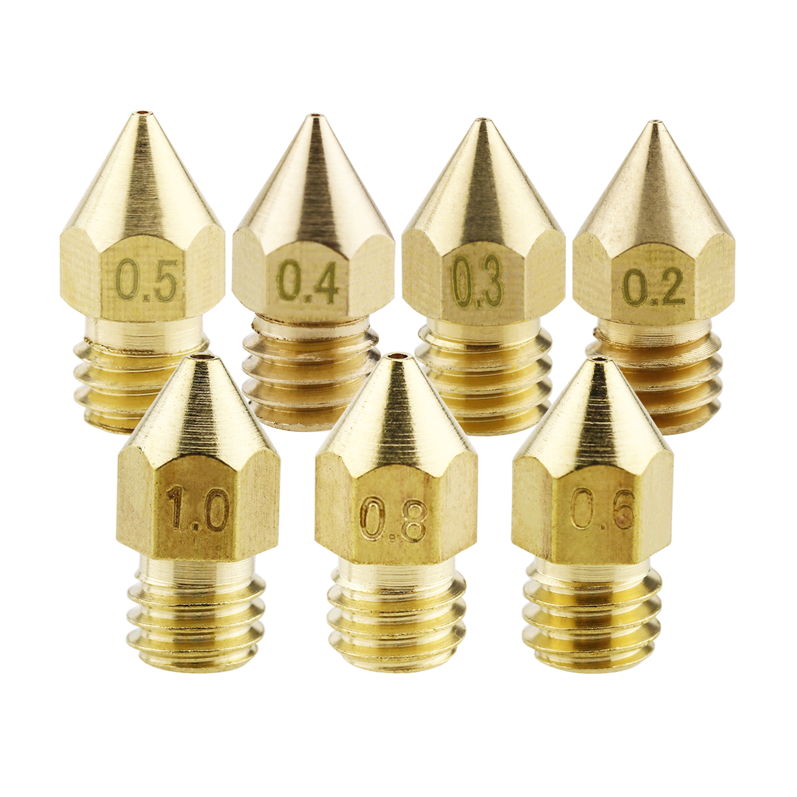 19x Nozzle Head 0.2/0.3/0.4/0.5/0.6/0.8/1mm For MK8 Extruder M6 Thread ...