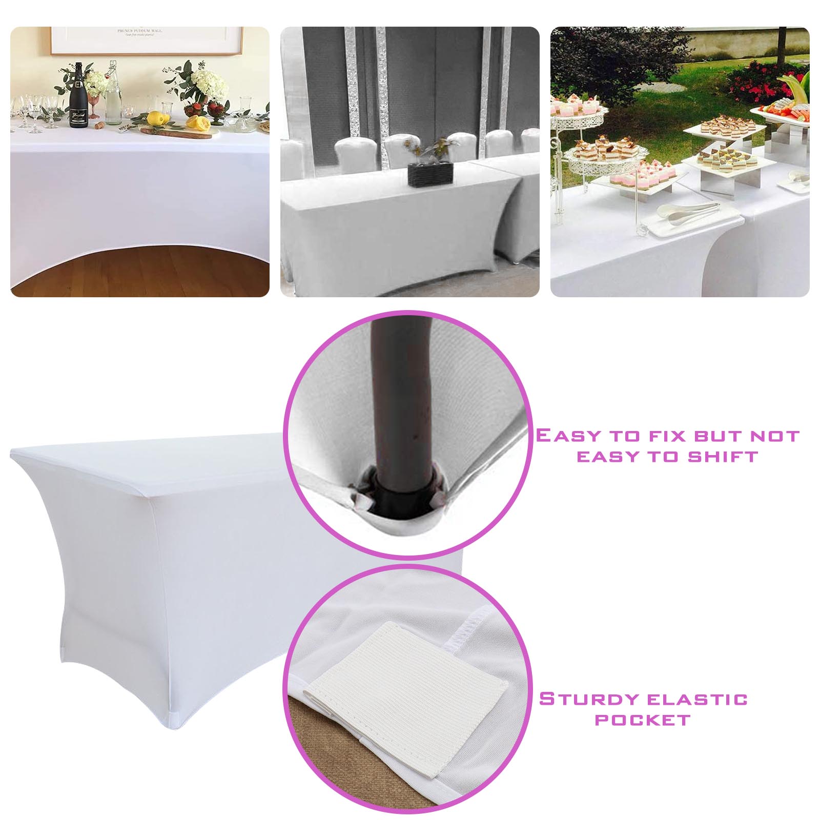 Black/White Rectangular Table Cover Spandex Lycra Stretch Wedding Party