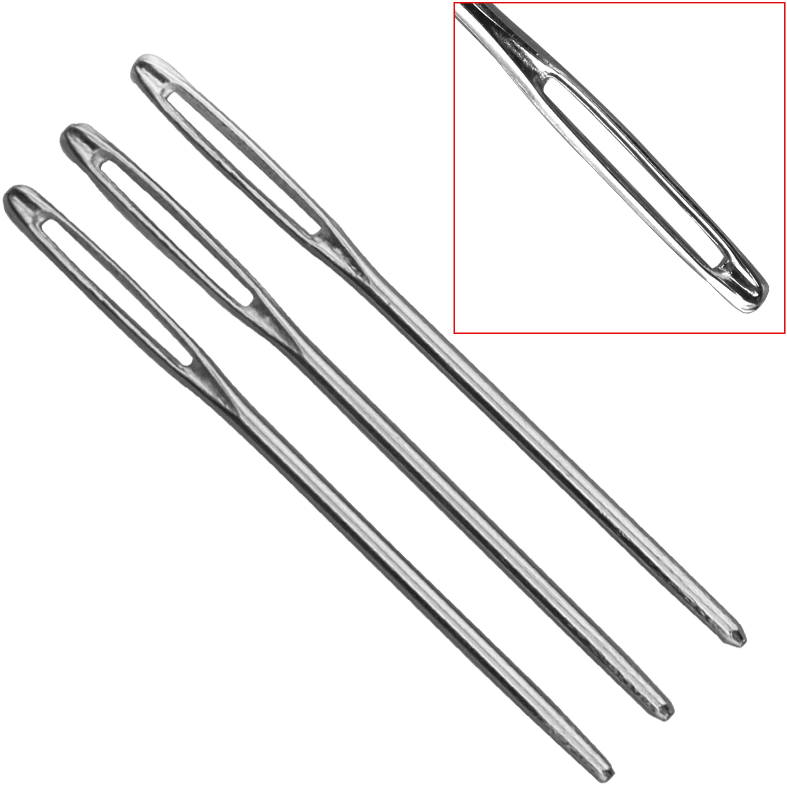 9x Silver Largeeye Blunt Needles Steel Yarn Knitting Blunt Needles