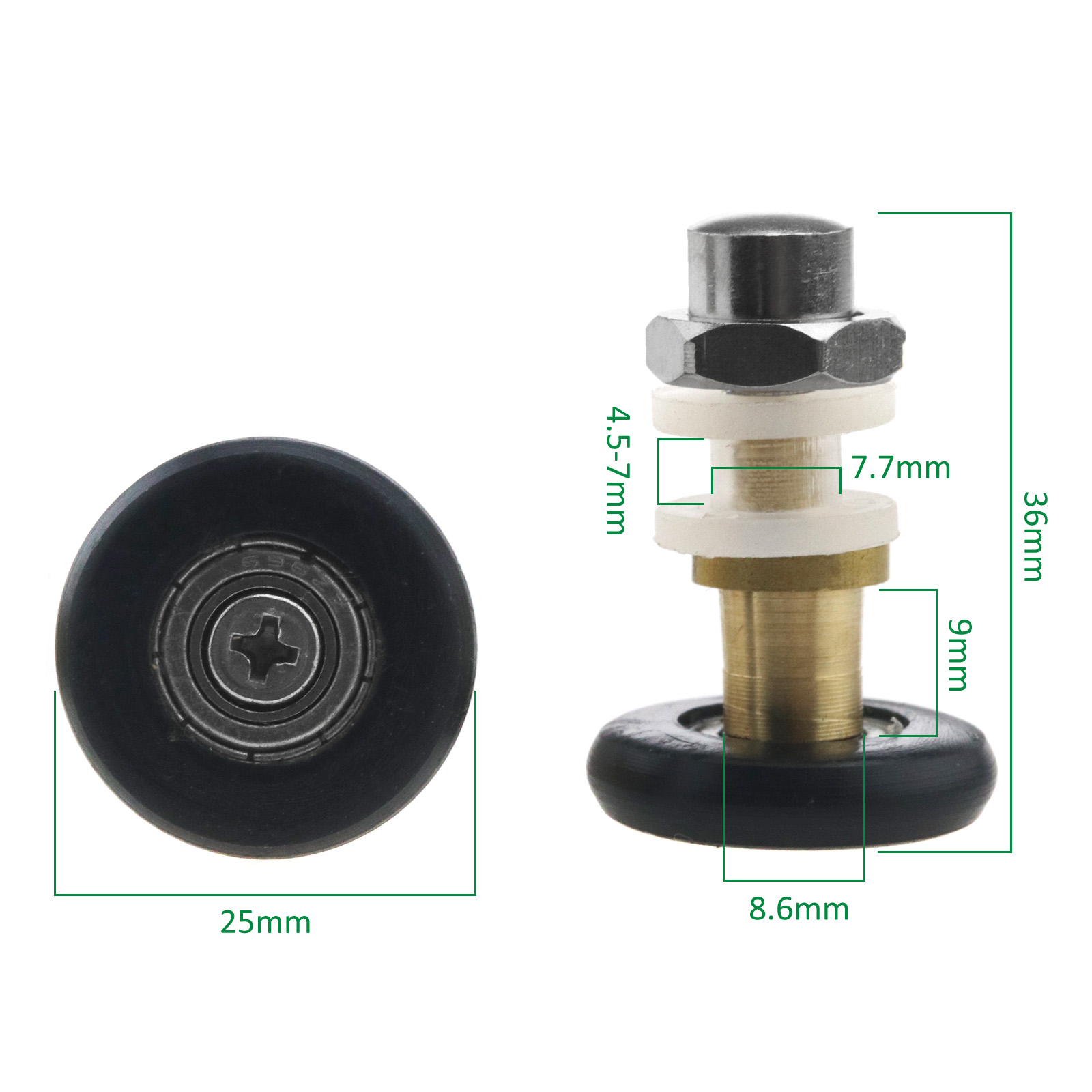 25mm 8x Black Single Shower Door Rollers Runners Wheels Replacement