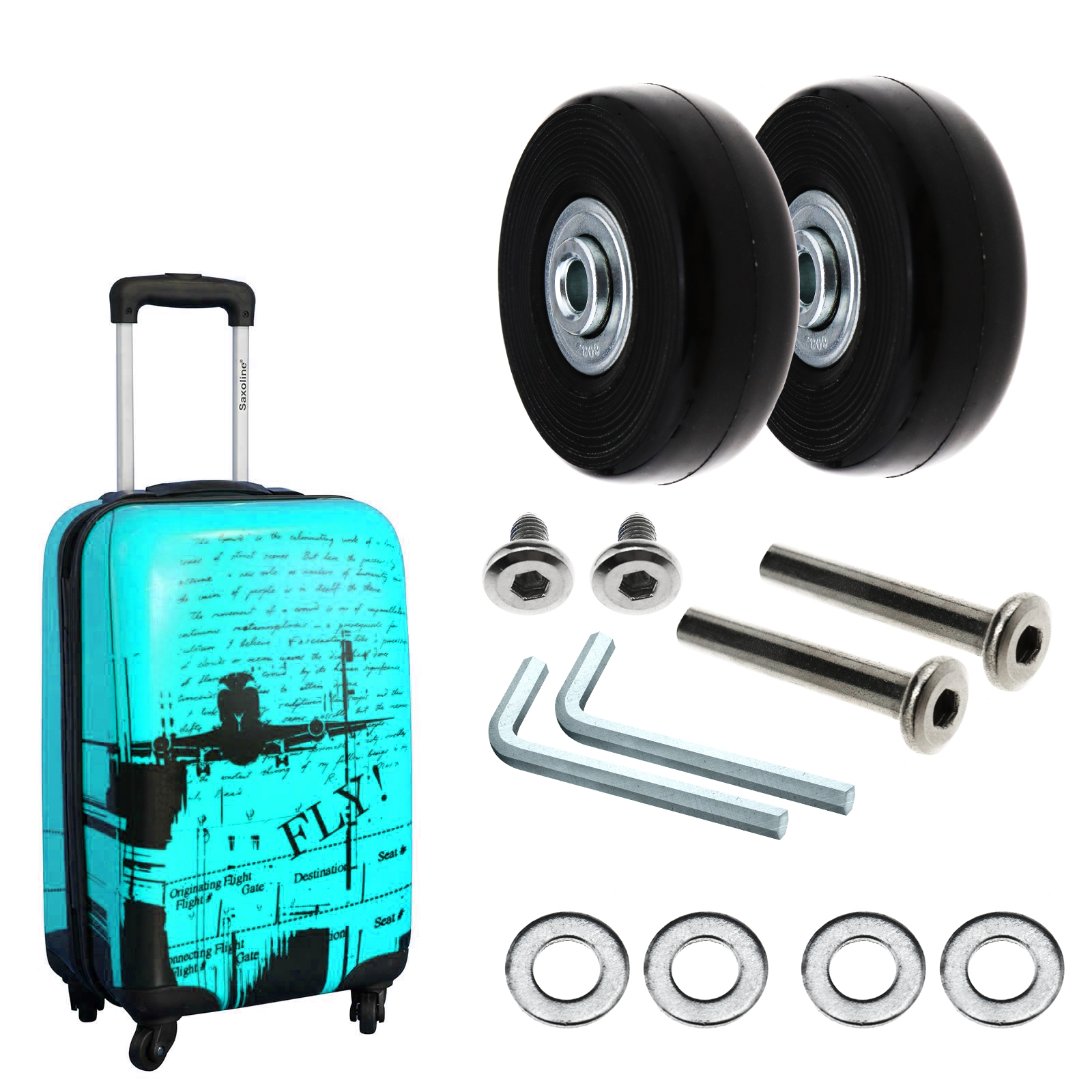 1 Pair Luggage Replacement Wheels OD 50mm Axles Rubber Deluxe Repair