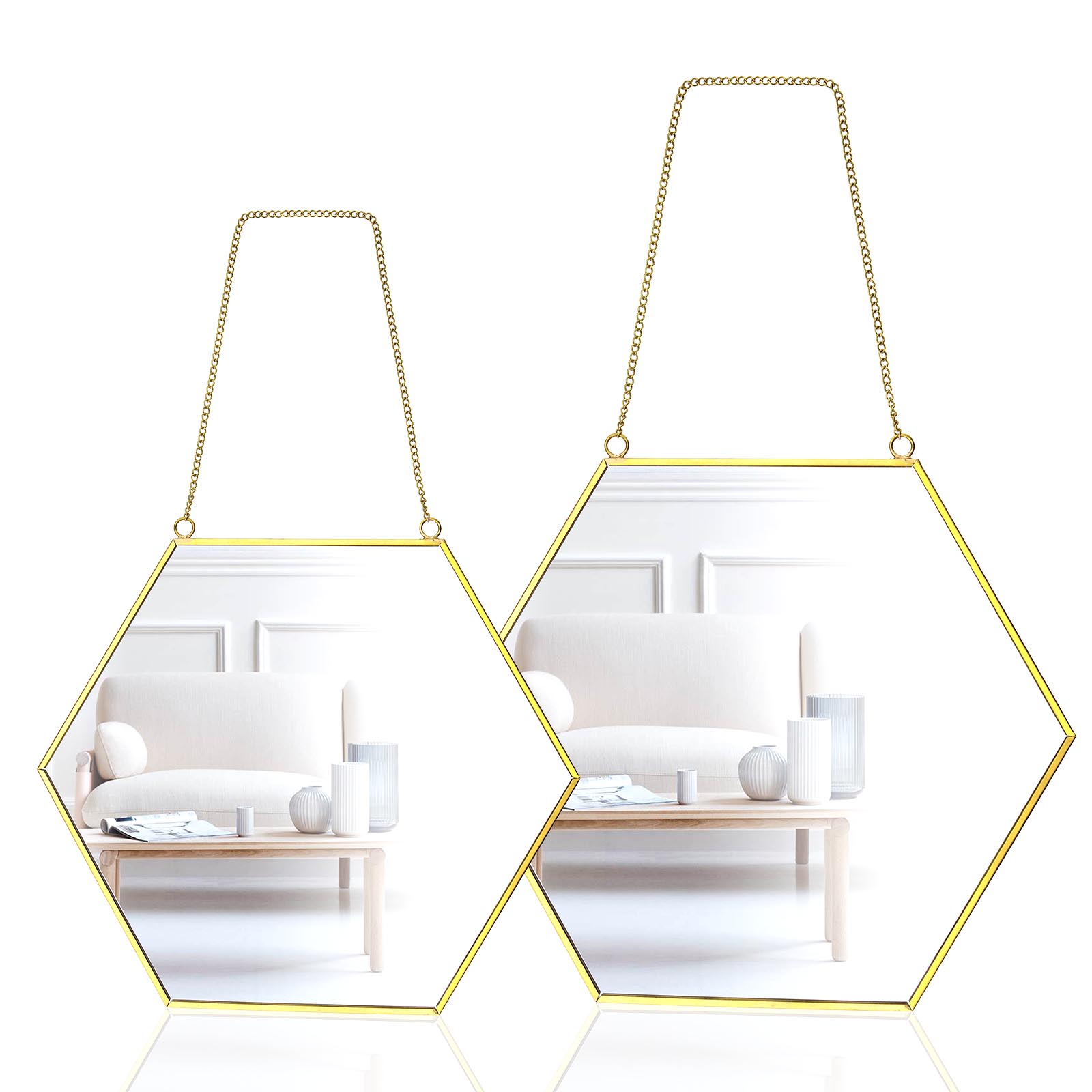 24cm 30cm Wall Hanging Mirror Hexagonal Decor Brass Frames Home Bathroom Ebay