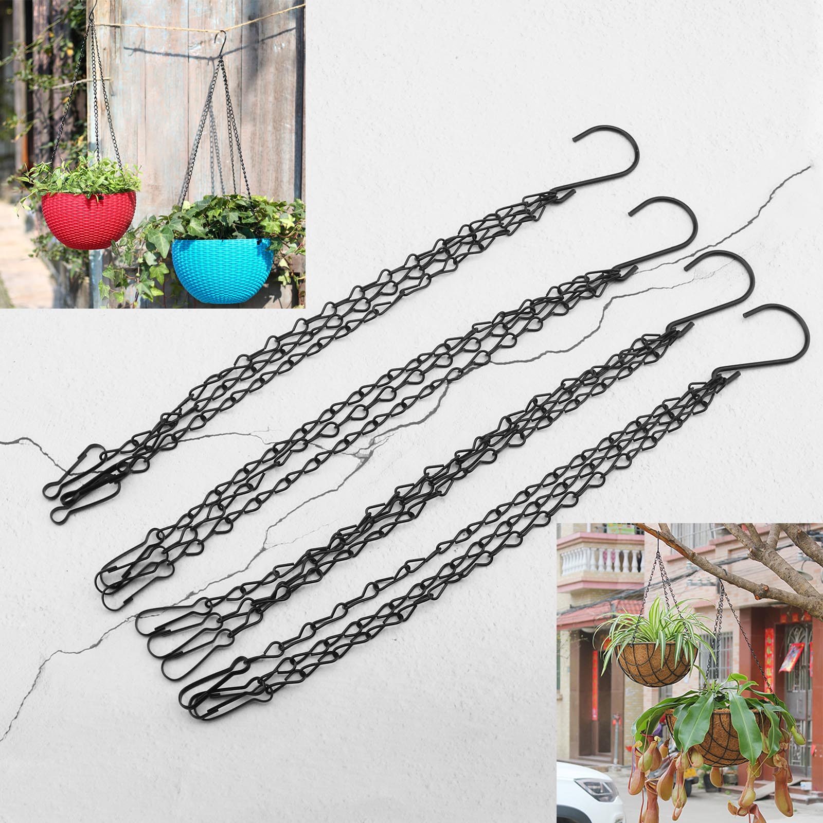 Garden Hanging Flower Pot Hanger Chain 4pcs 3 Point 12inches Grower