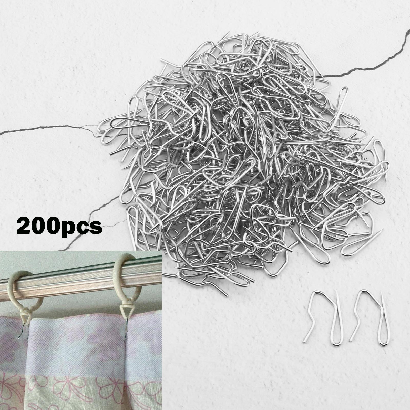 200pcs Window Curtain Drapery Hook Pins Clip Lightweight Metal
