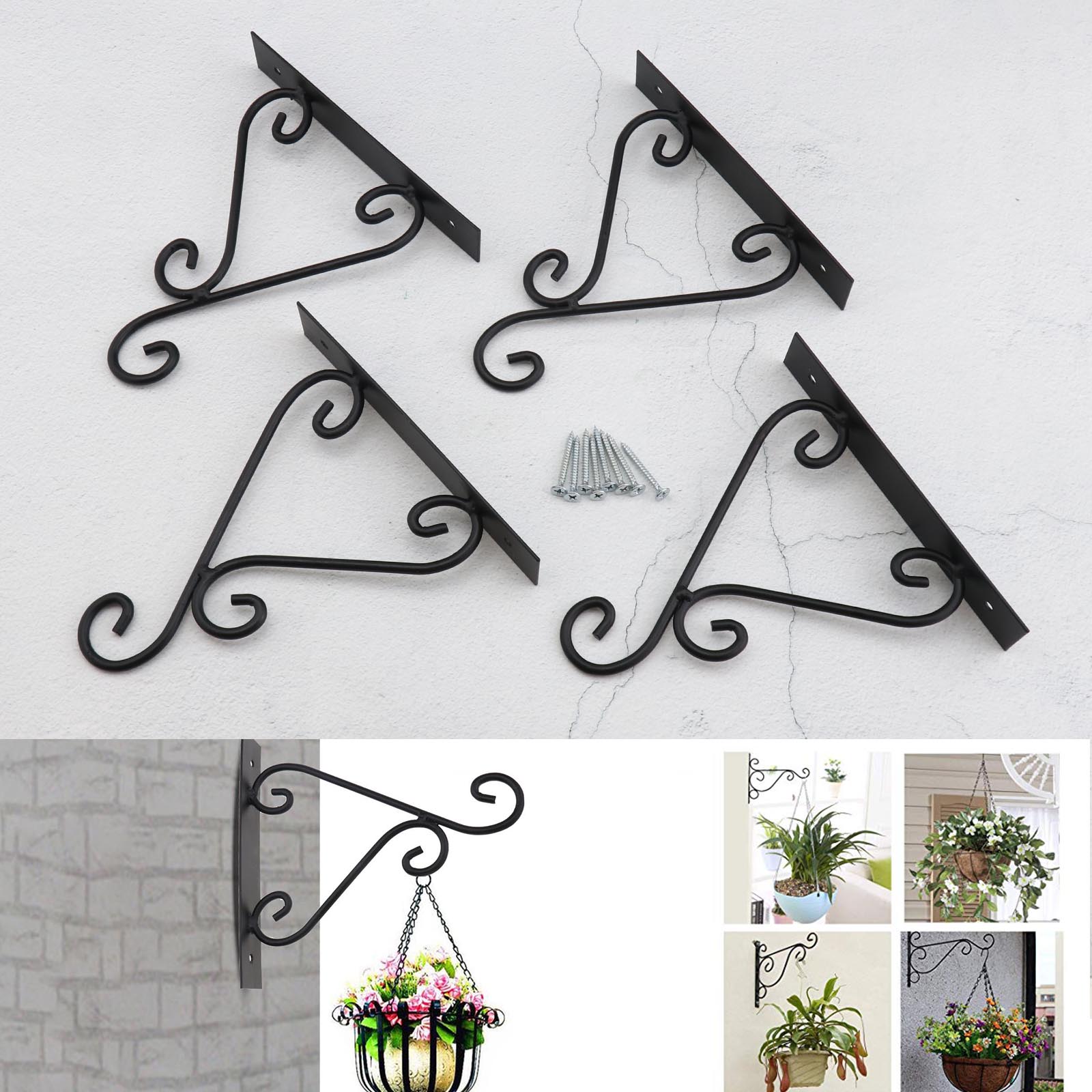 Garden Patio Flower Basket Hanging Brackets Lantern Bird Feeder