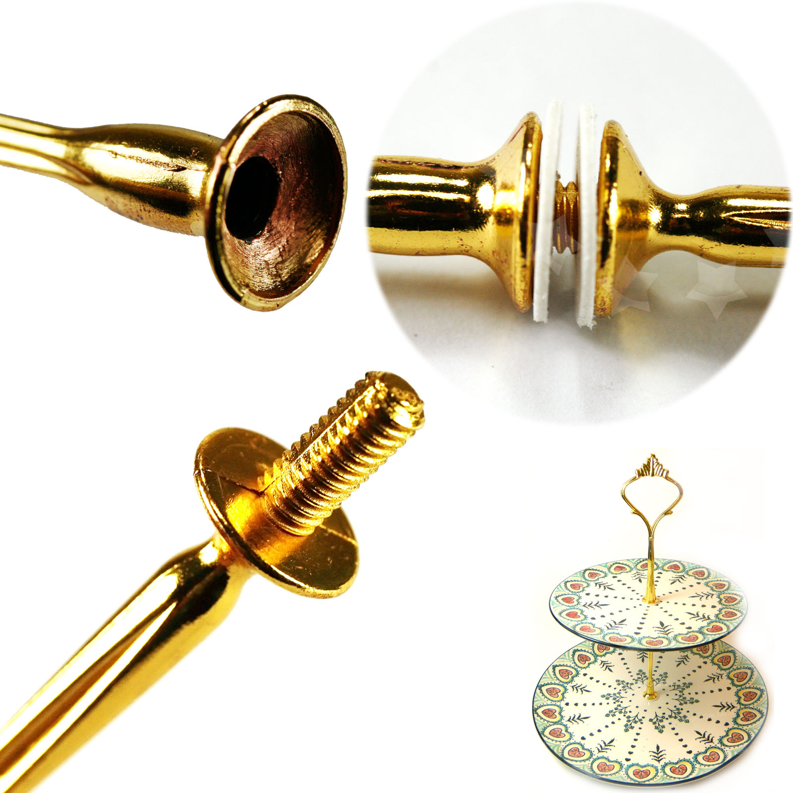 5 set 3 Tier Cake stand Rod Fitting Hardware Golden Party Wedding Free