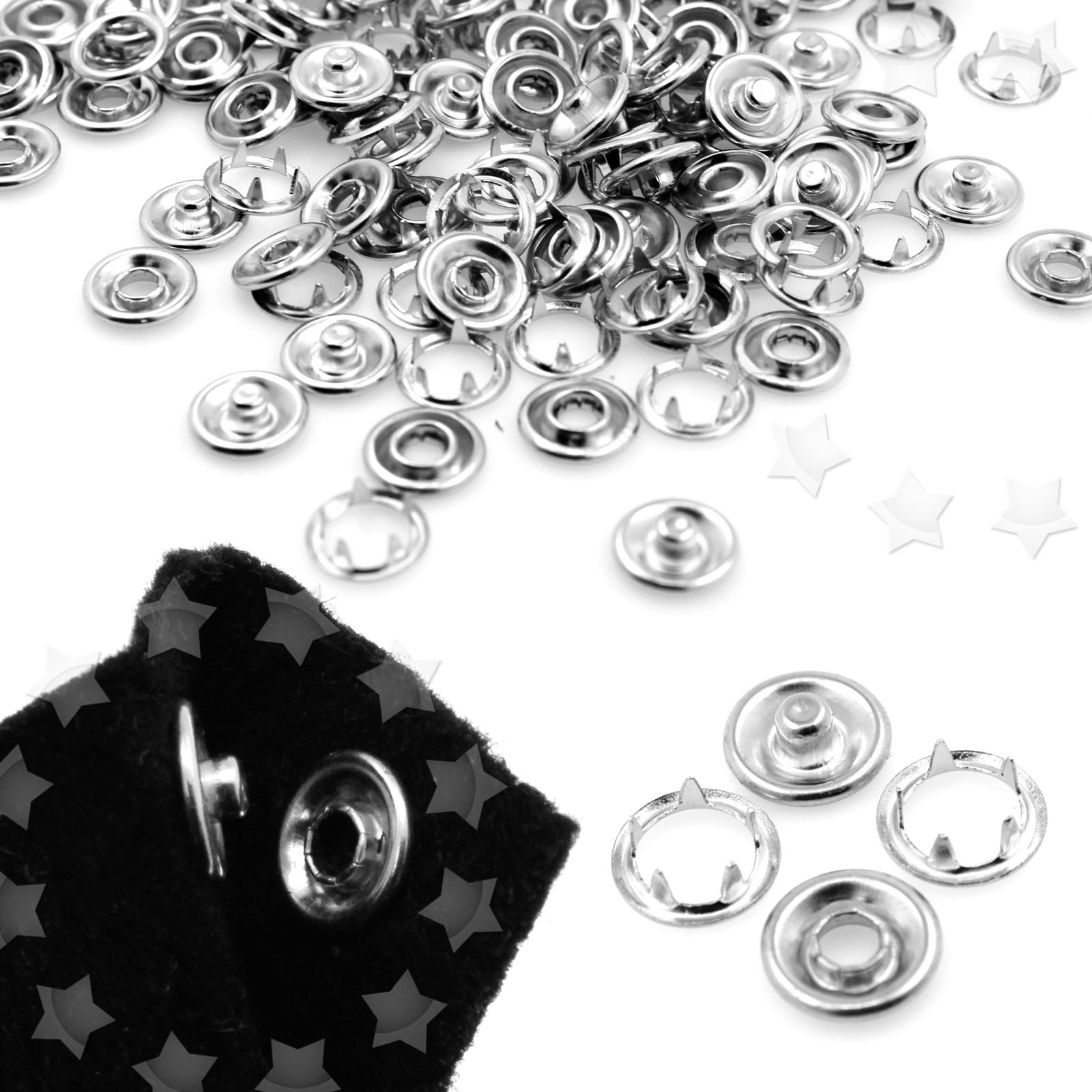 100 Sets Press Studs snap fasteners/popper 9.5mm Silver 735548282082 eBay