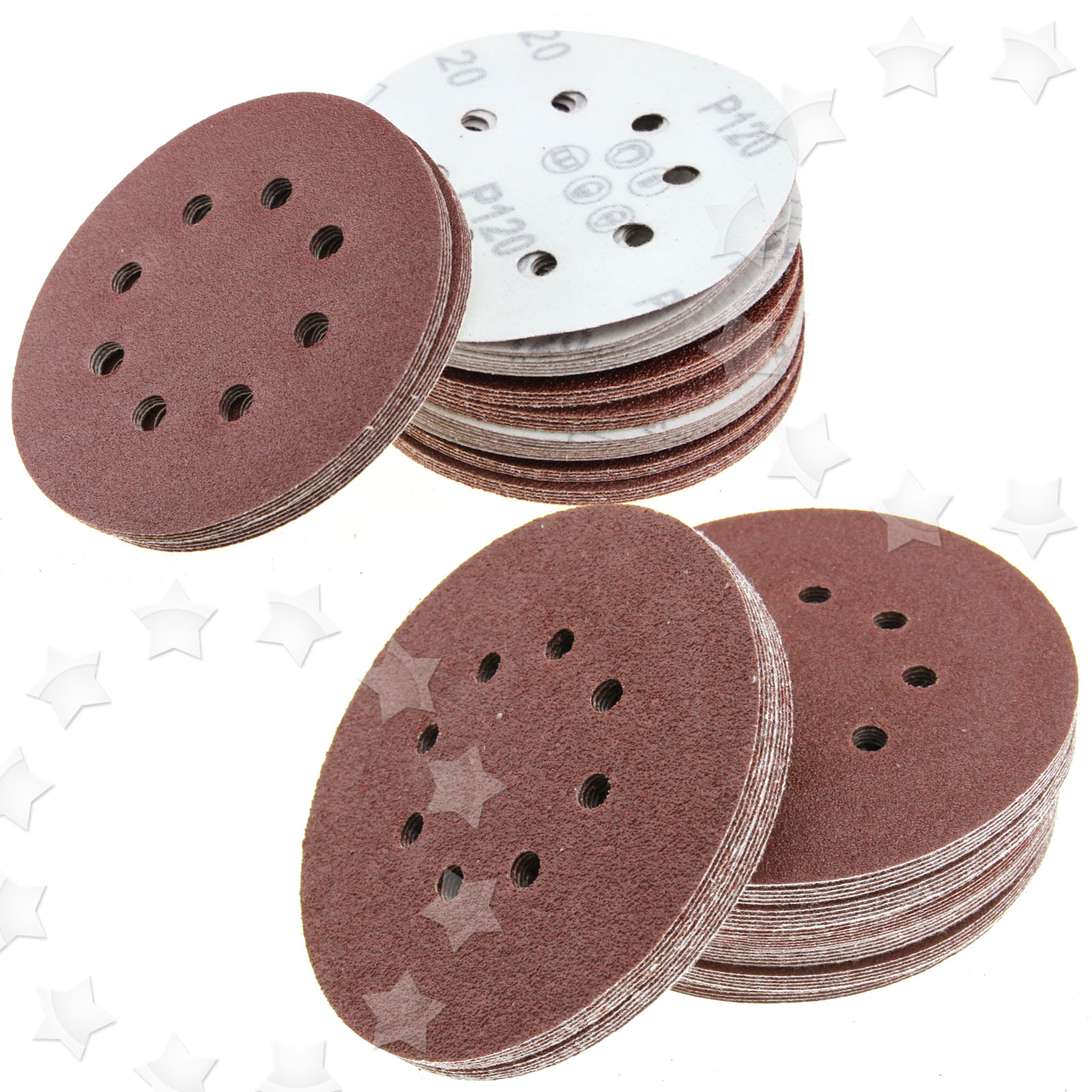 50x 125mm Sander Discs Sand Paper Round 40 60 80 100 120 Grit Sanding Sheets Red