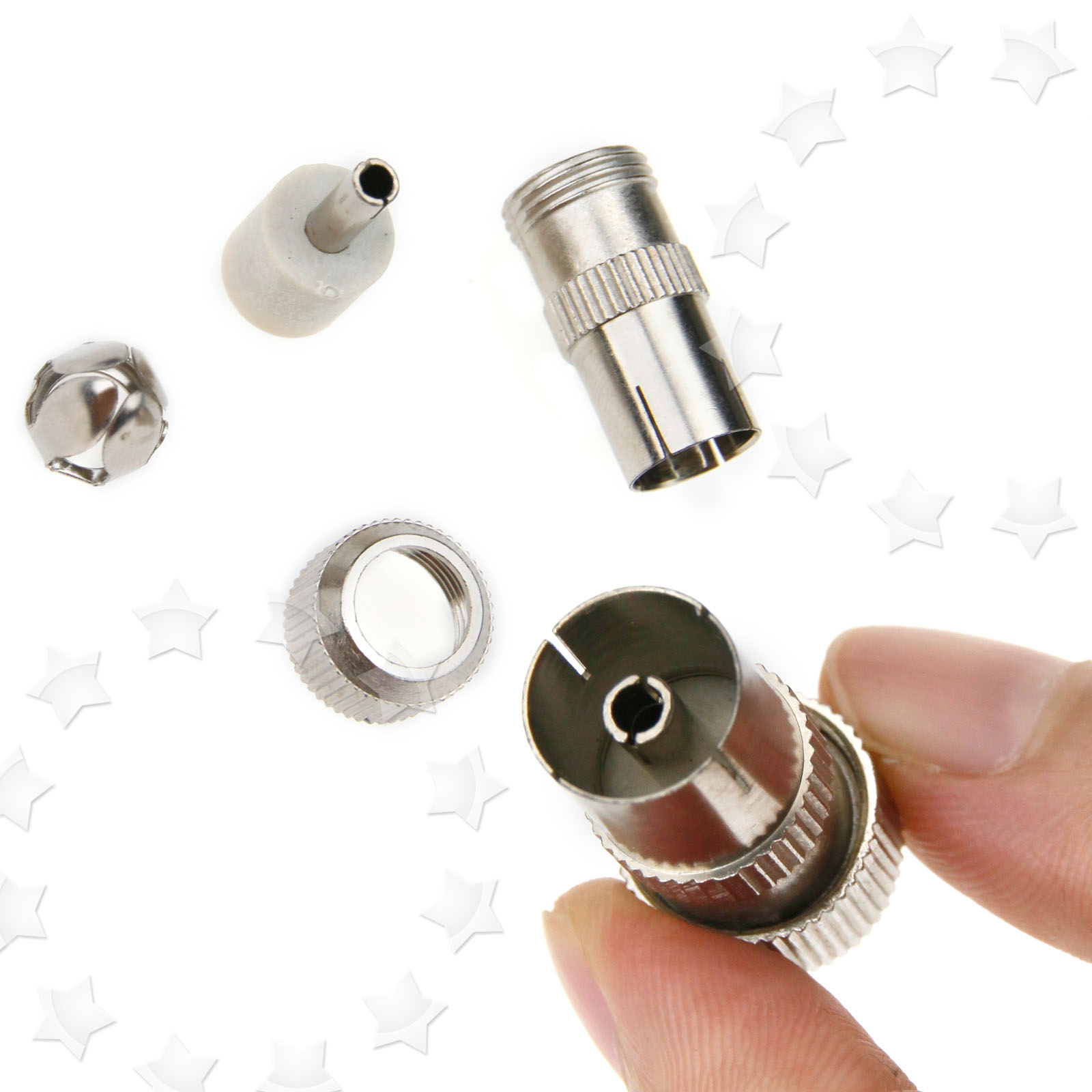 10Pcs Male + Female Tv Aerial Coaxial Cable Connectors Plugs Sockets