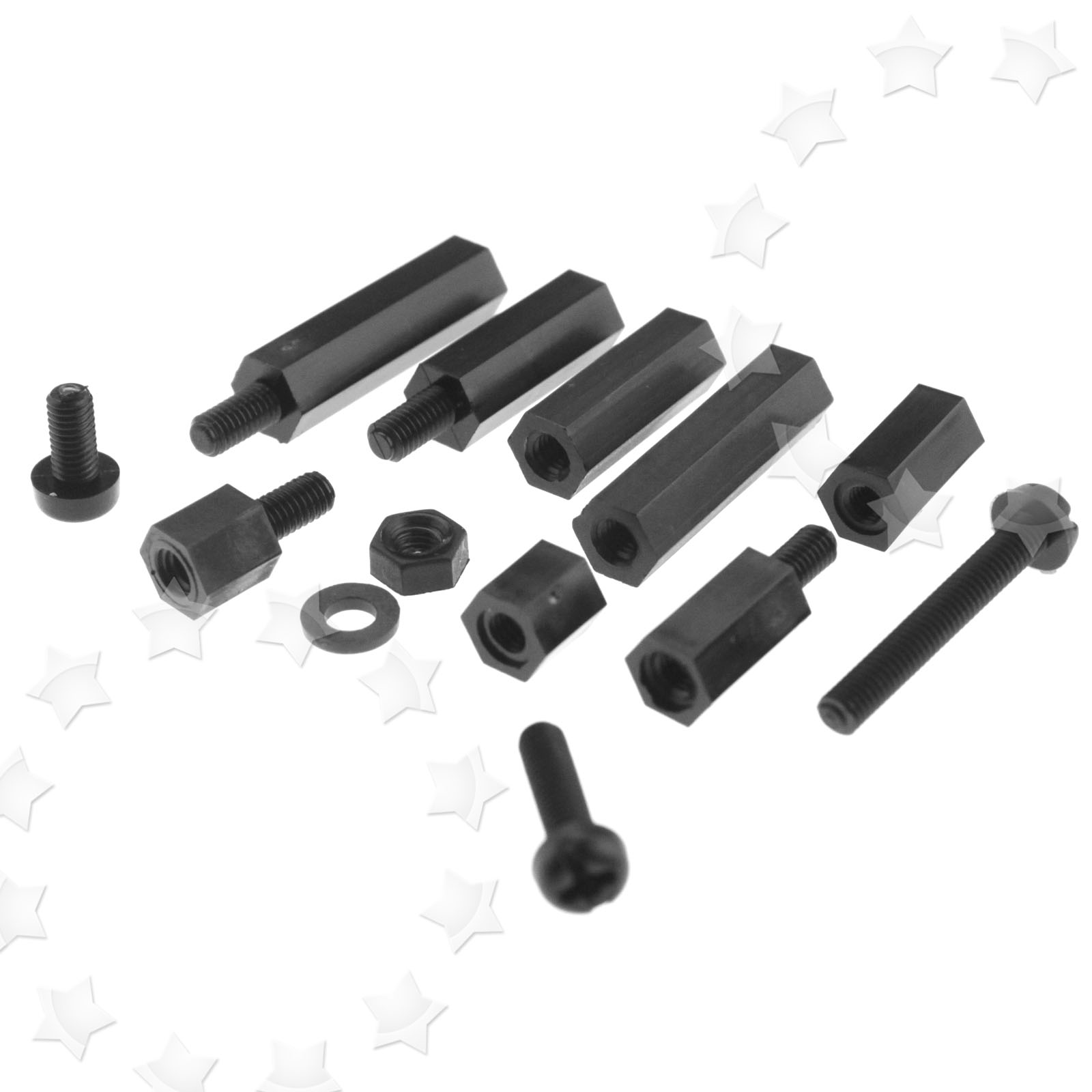 260pcs Black M3 Nylon MF Hex Spacers Screw Nut Standoff Assortment