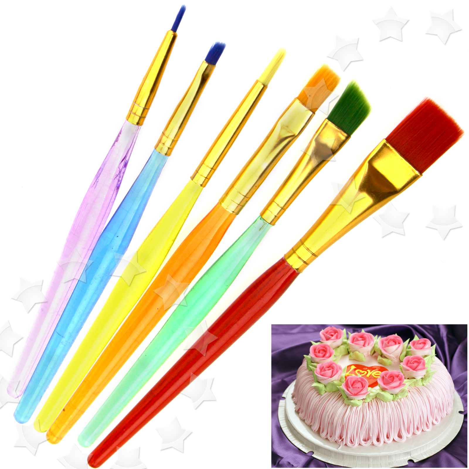 6 x Cake Icing Sugarcraft Decorating Fine Painting Brush Fondant DIY