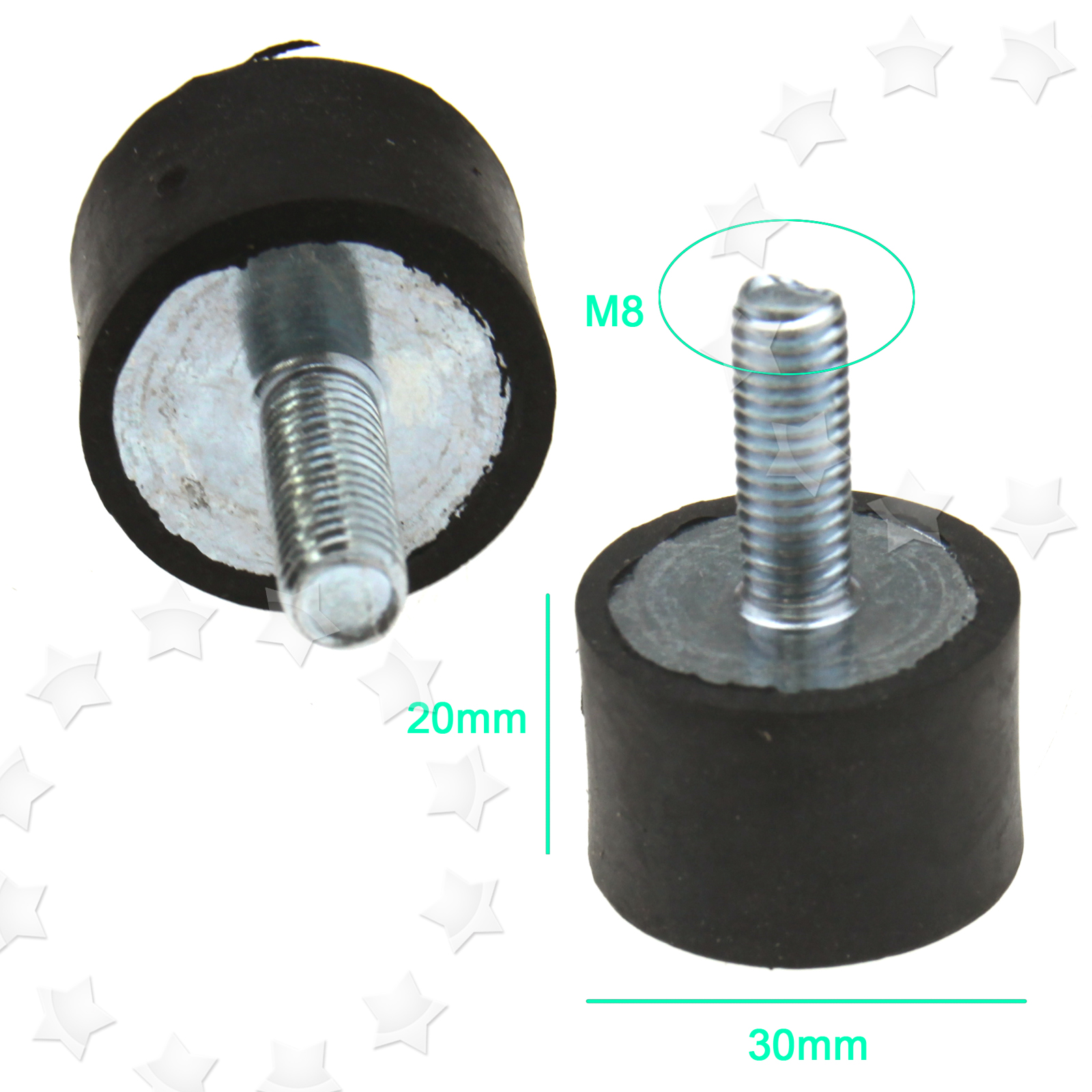 4pcs M8 Anti Vibration Rubber Bobbin Mounts 20x30MM Male Female Boat