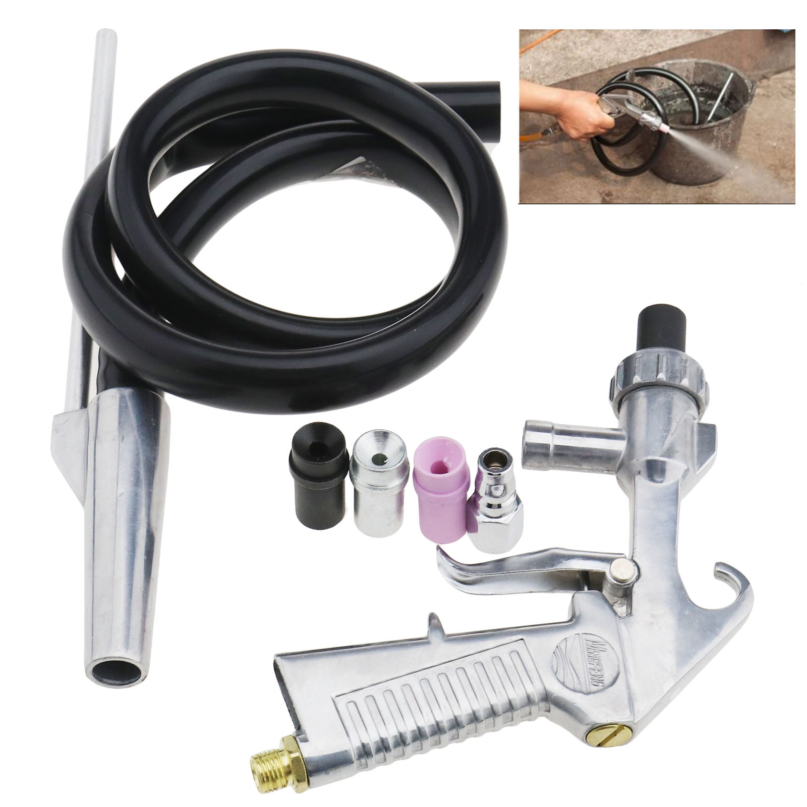 Sandblaster Air Siphon Feed Sand Blasting Gun 4 Nozzle Tips Abrasive
