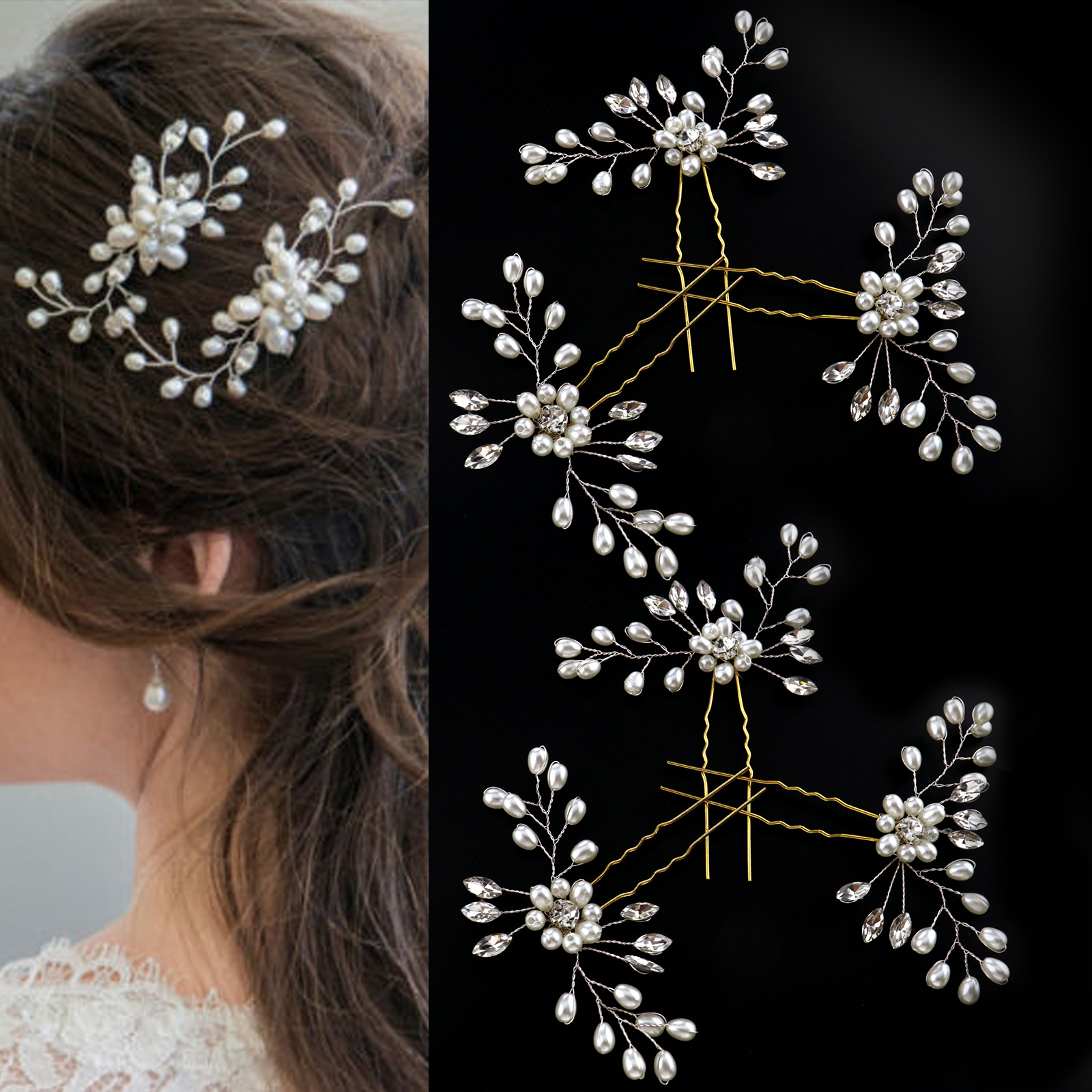 Wedding Bridal Flower Leaf Crystal Diamante Hair Comb Slide Fascinator Silver