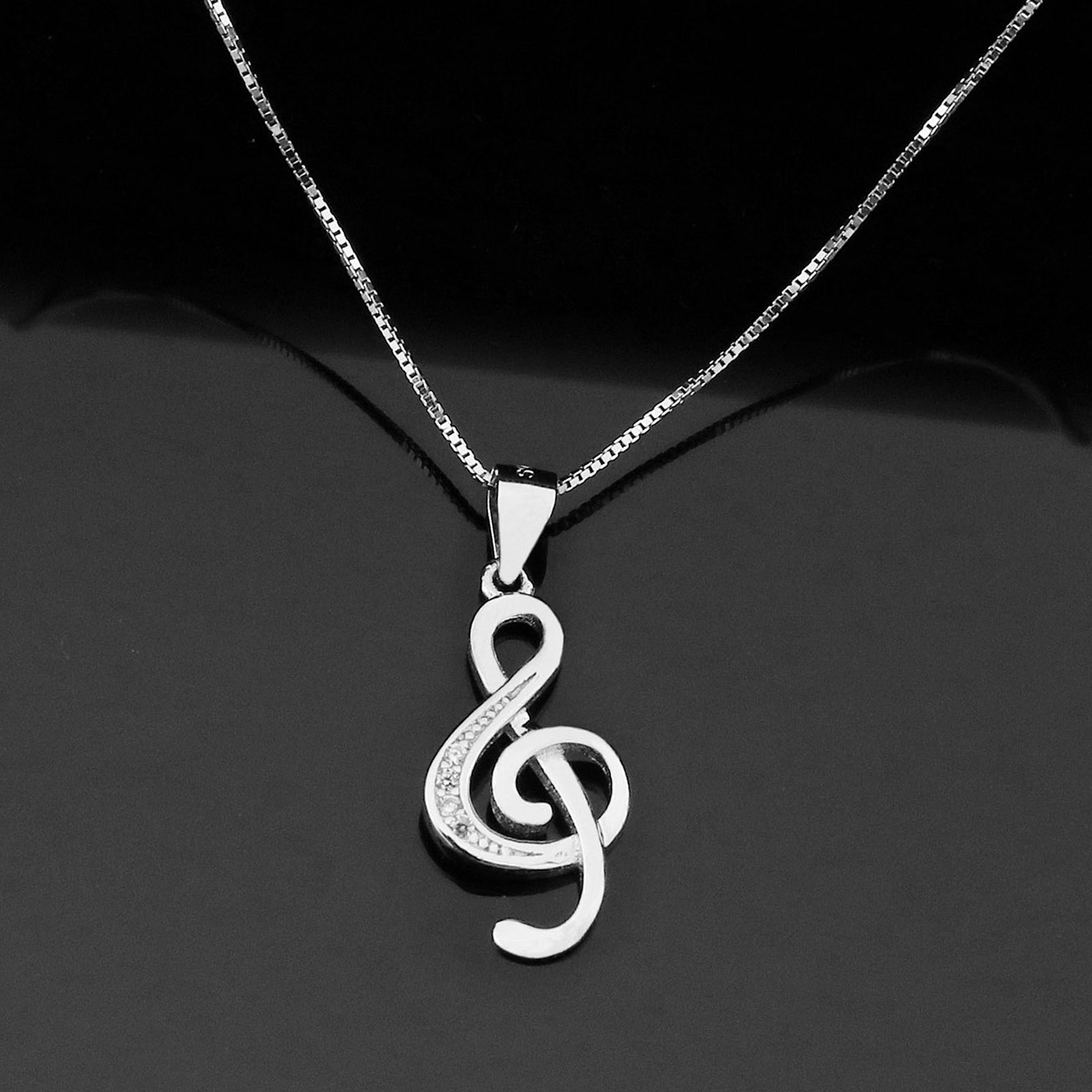 Treble Clef Music Note Pendant Necklaces S925 Sterling Silver Lady