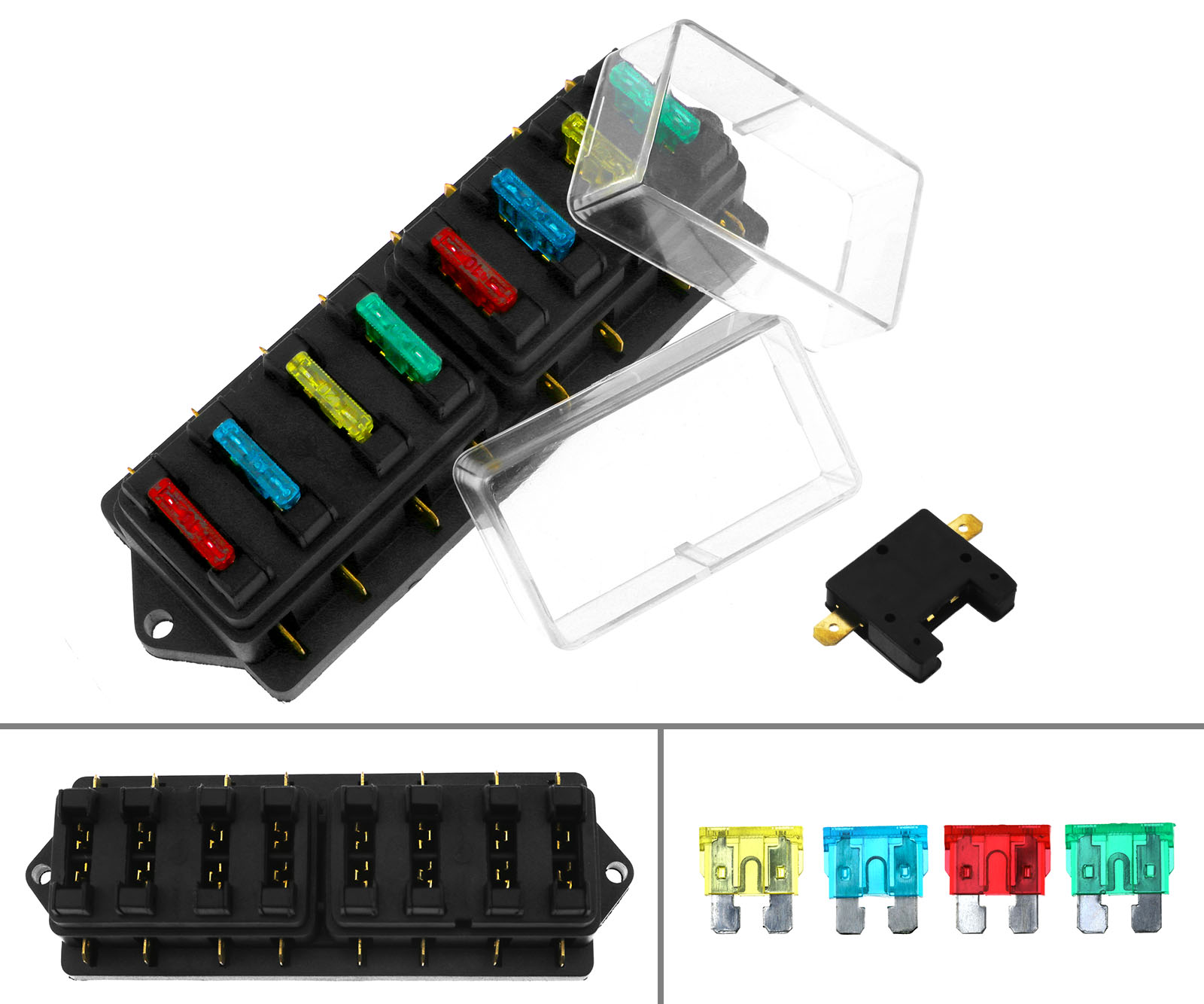 8 Way Blade Fuse Holder Box Fusebox Car Boat Van 12V 24V Side Connections