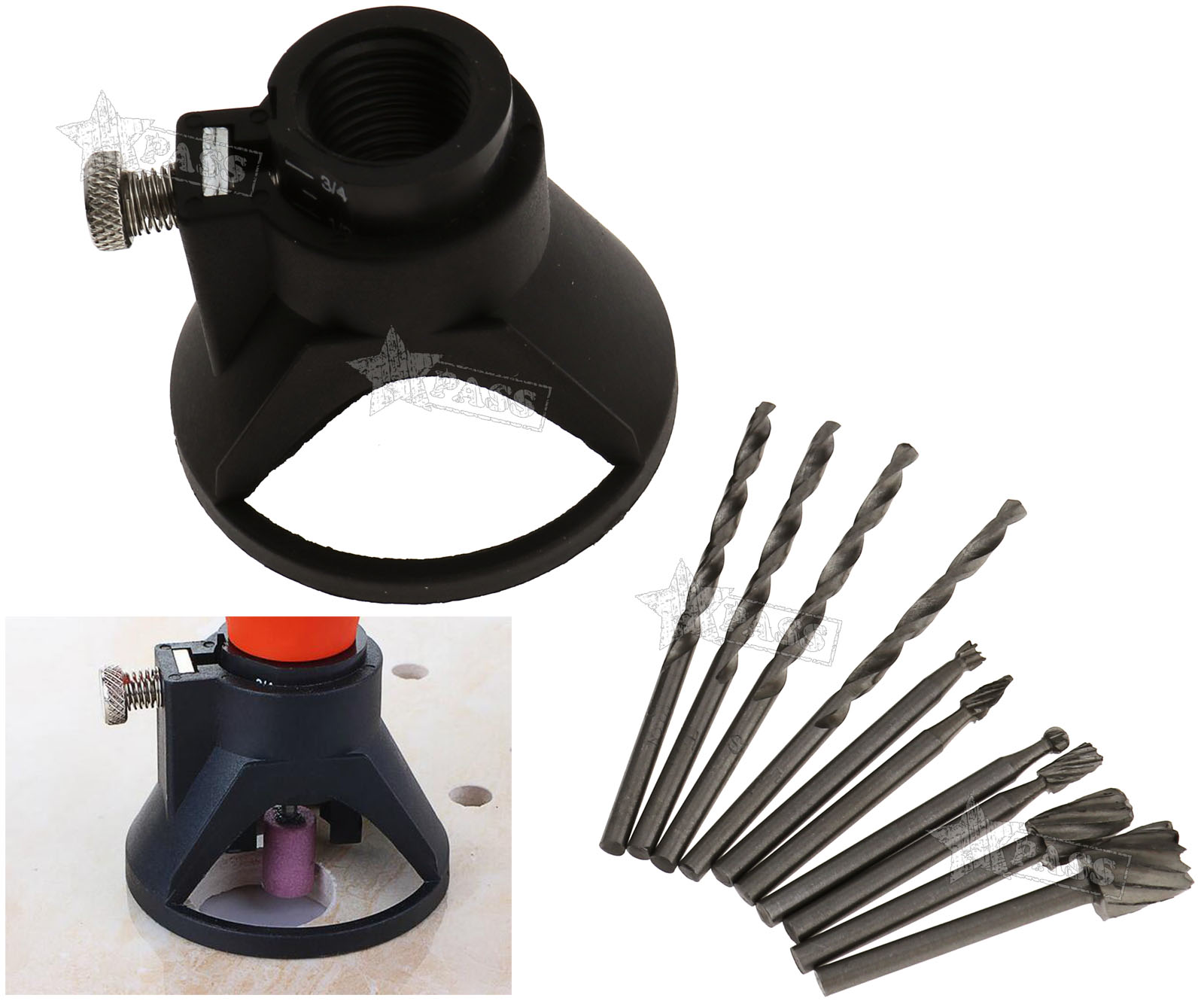 Rotary Multi Tool Cutting Guide Attachment Kit HSS Router Drill Bits