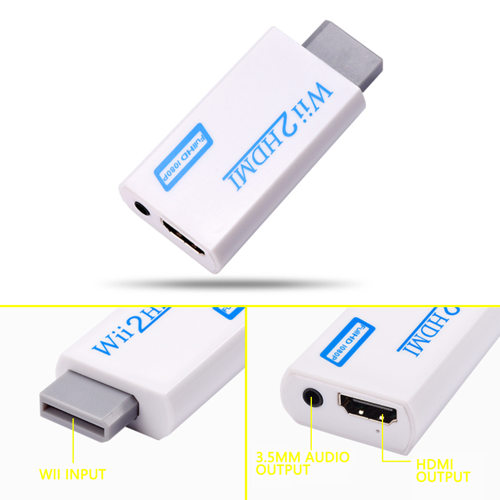 Wii to HDMI Wii2HDMI Full HD FHD 1080P Converter Adapter 3.5mm Game ...