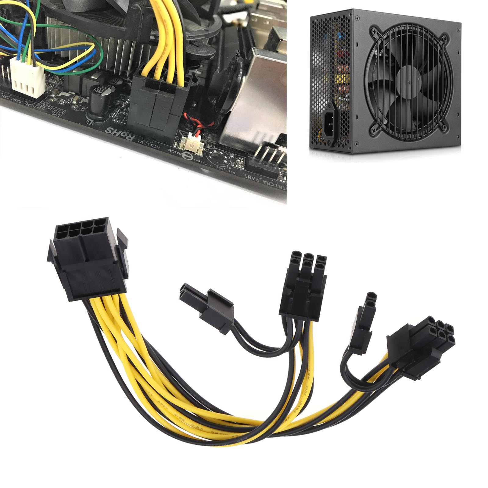 8pin Female to 2Way 6pin male PCIE VGA Power Cable for NVIDIA ATI