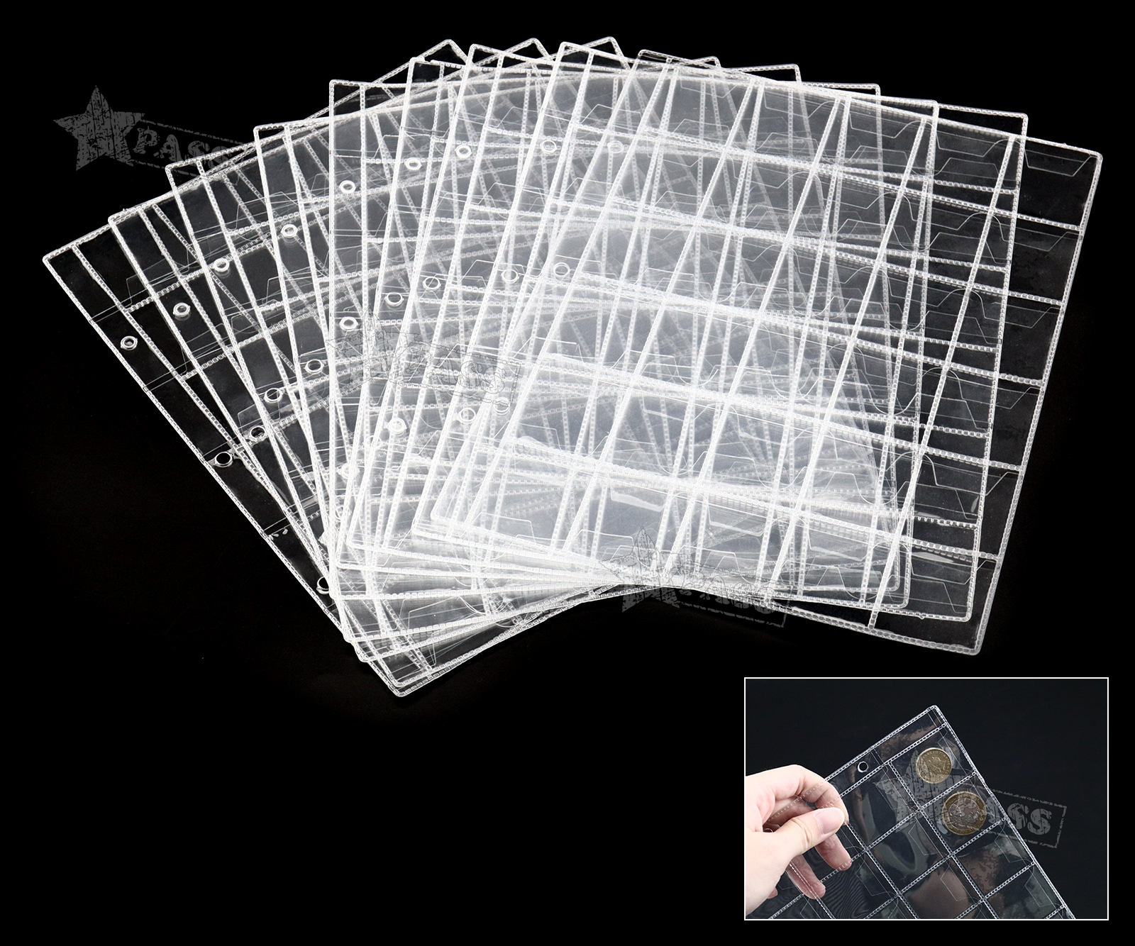 10 Sheet Plastic Coin Wallets 30 Pocket Holders Storage Collection