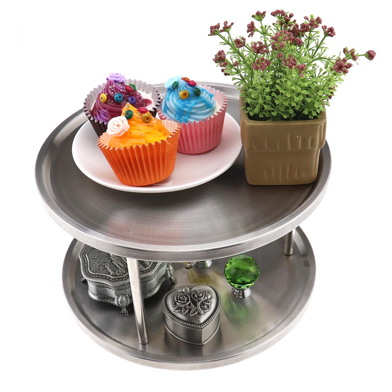 Lazy Spice Rack Turntable 2 Tier Rotating Stainless Steel Kitchen