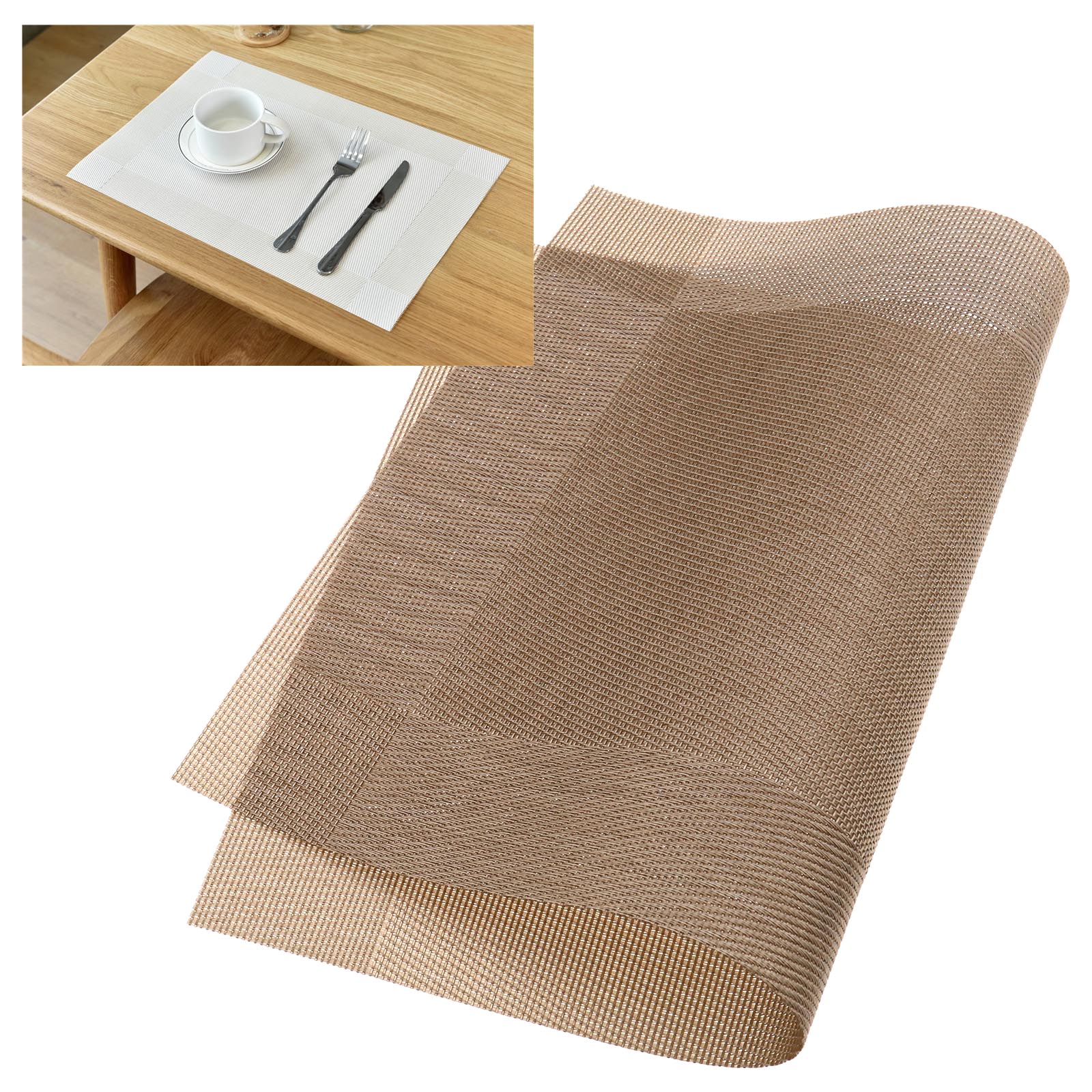 6pcs Table Mats Golden Heatresistant Weave Kitchen Dining Placemat Pad