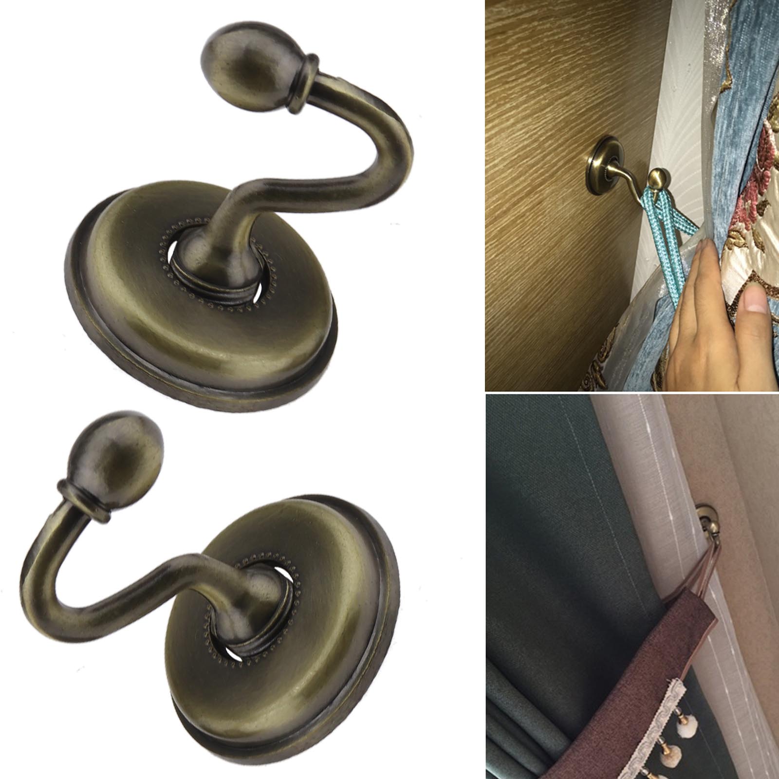 Silber/Schwarz/Bronze Vorhanghaken 2x Vorhang Wand Zurück Haken Halter
