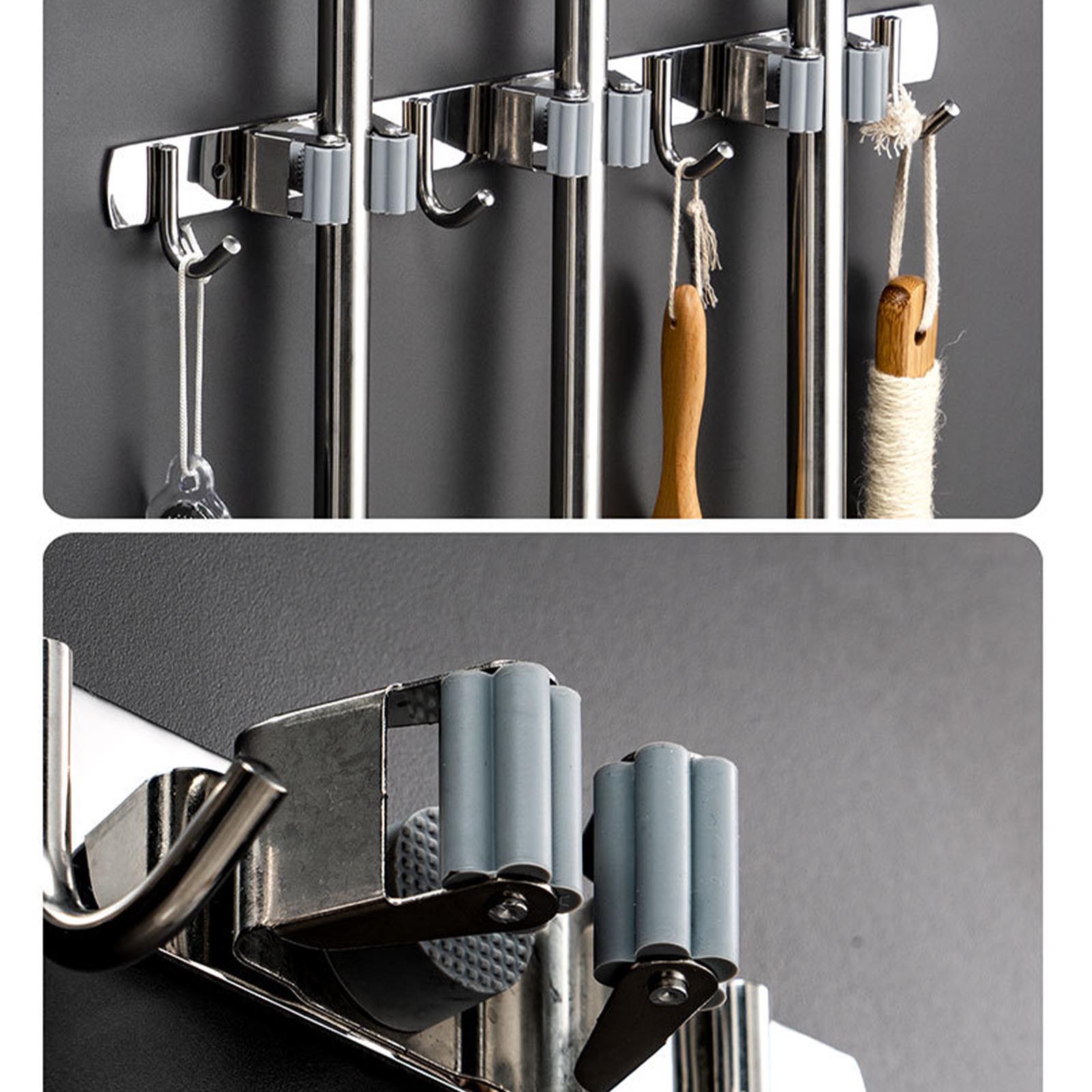 Broom Mop Holder Organizer with Screw Wall Mount Mop Hook 3 Racks 4