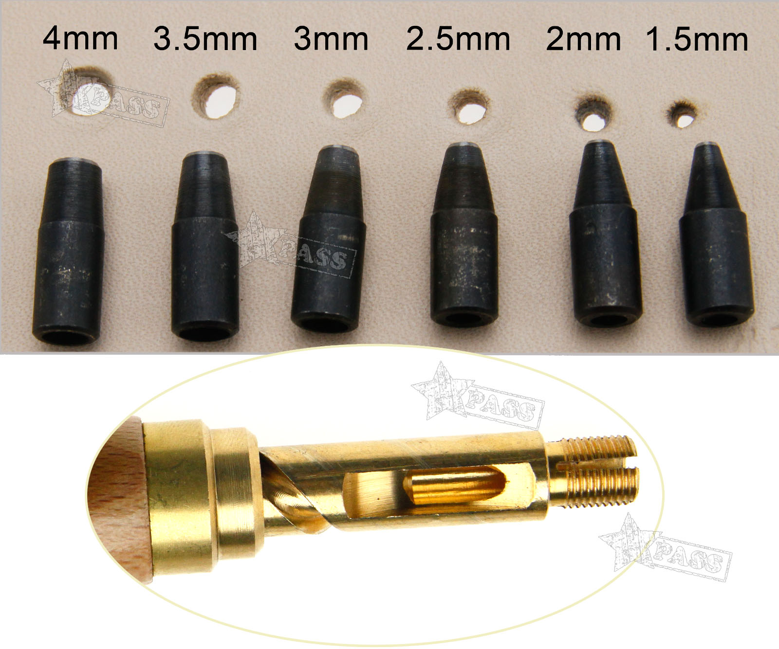 New 1.5 4mm Leather Craft Tool Screw Punch Hole Punch 6 in 1 Kit