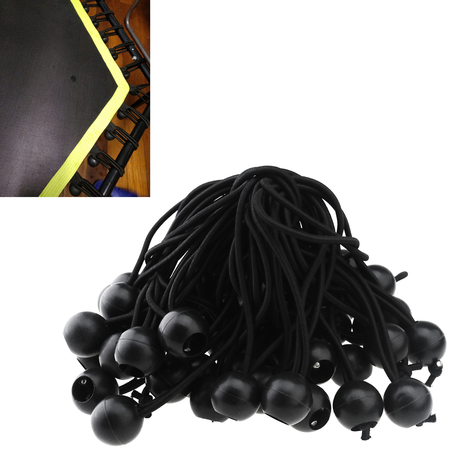 50X Black Bungee Elastic Stops Double Holes Hooks Shock Cord Ends