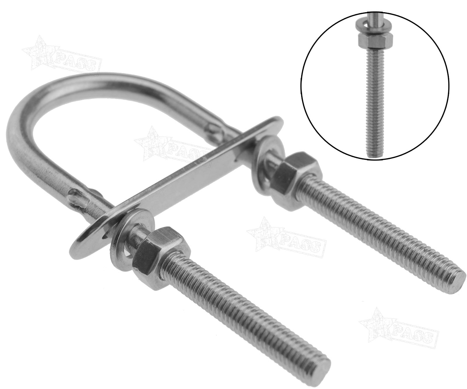 2Pcs 6mm Silver Stainless Steel U Bolts With Plate Nuts and Washers