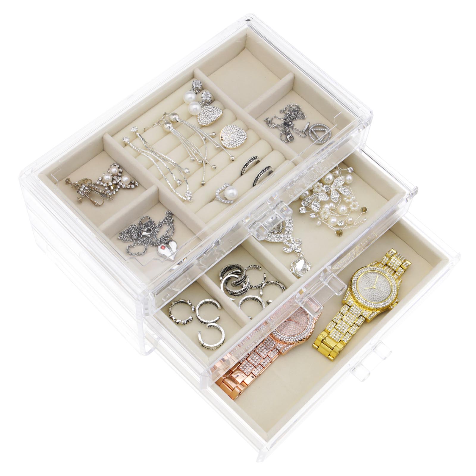 Jewelry Earring Rings Necklaces Bracelets 3 Layers Drawer