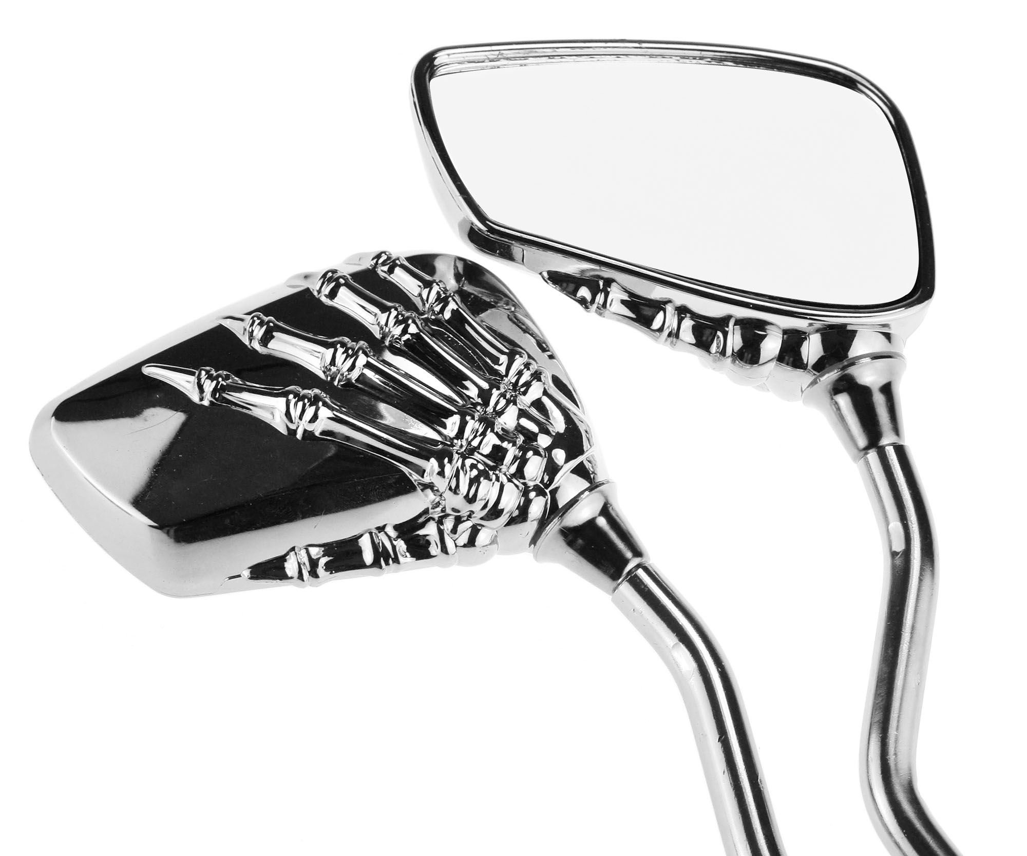 2xMotorcycle Bike Skeleton Skull Bone Hand Chrome View 10mm Rear