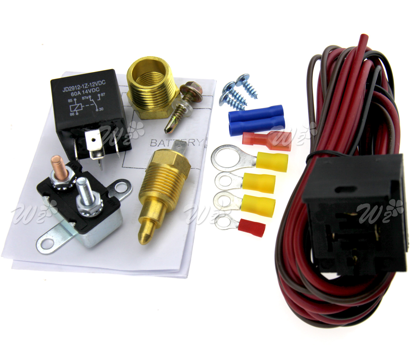 12V DC FAN Thermostat Switch Kits 5 pins Relay 200185 Degree Engine