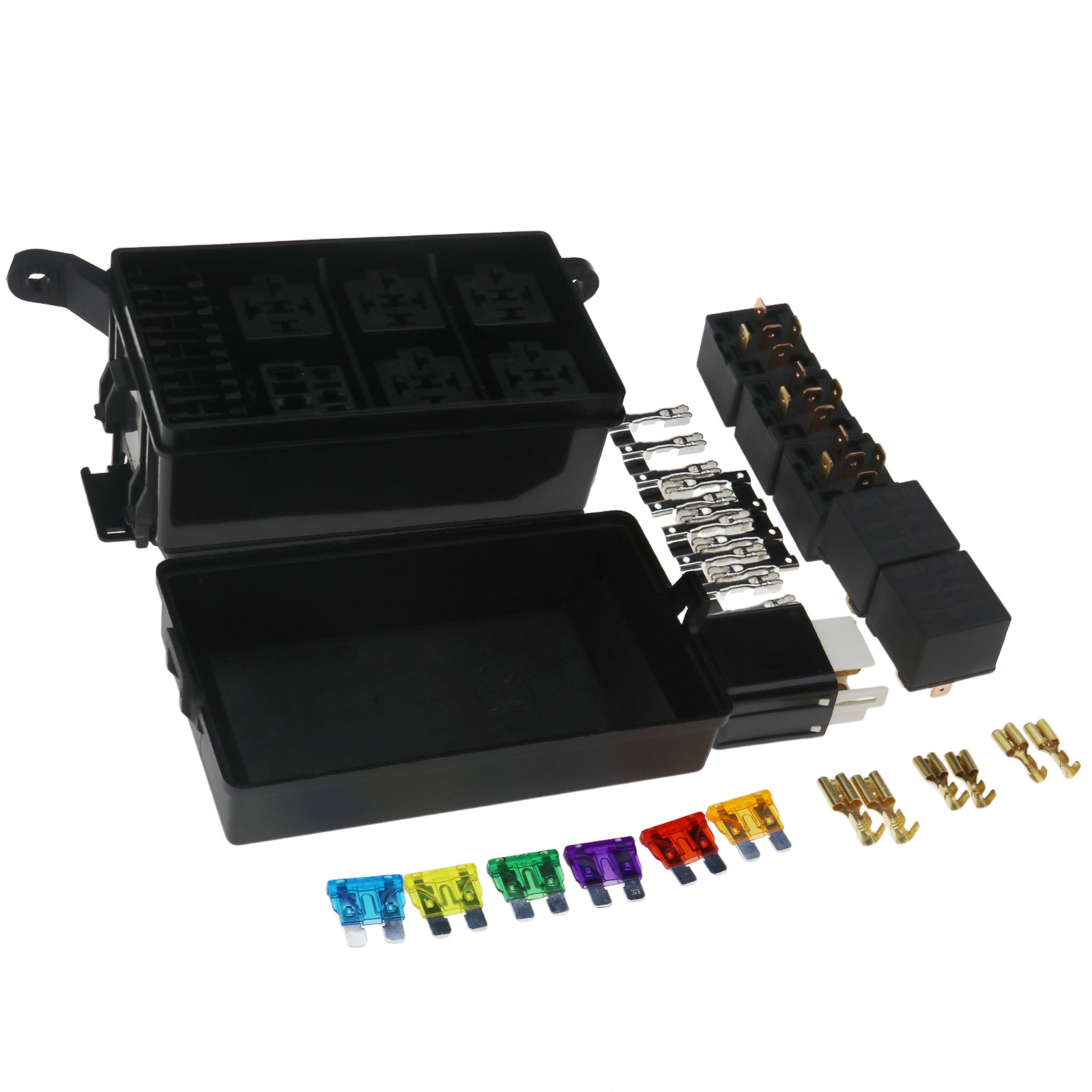 Fuse Box 6 Relay Block 5 Road Holders 80//40A Relay 41x Terminal For Car Auto