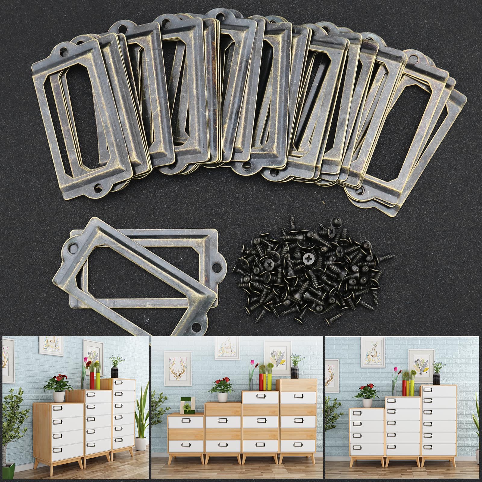 30pcs Antique Style Metal Wine Cellar File Drawer Tag File Cabinet