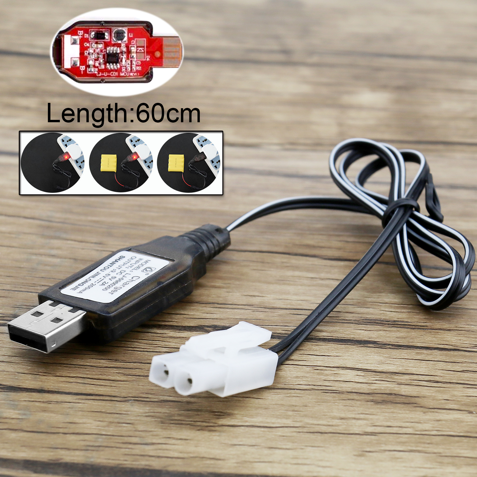 Battery Charger Cable For RC 9.6V 200mA NiMH NiCD USB Connector