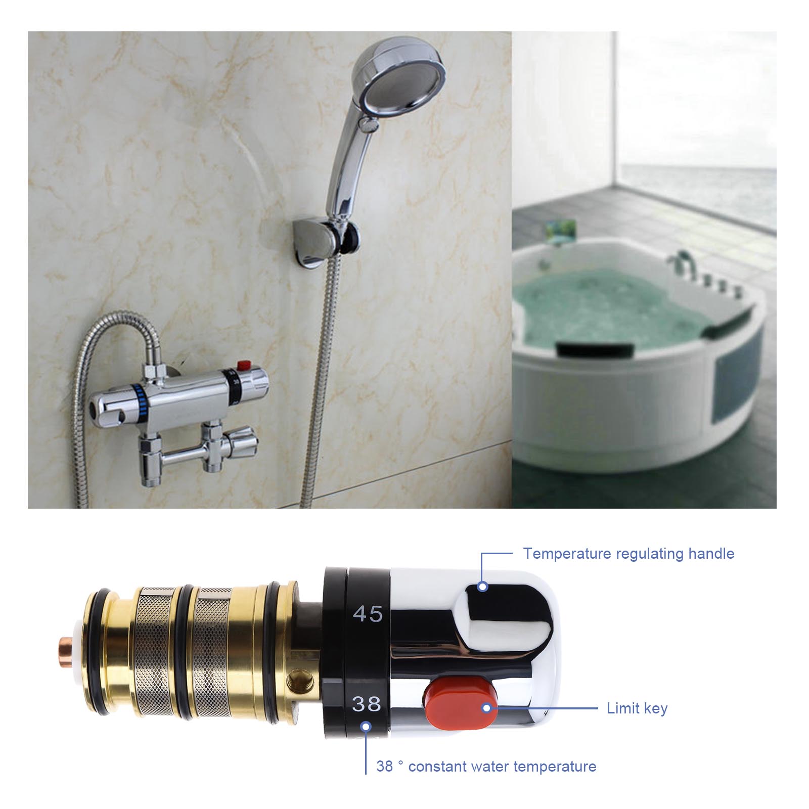 Duschthermostat Armatur Mit Kindersicherung – Vollkupfer Ventilkern, 38°C Schutz, Einstellbar 20-50°C